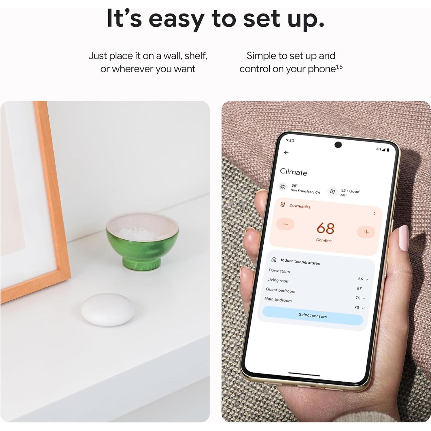 Sensor de Temperatura Google Nest 2da Gen - Control Remoto Wi-Fi