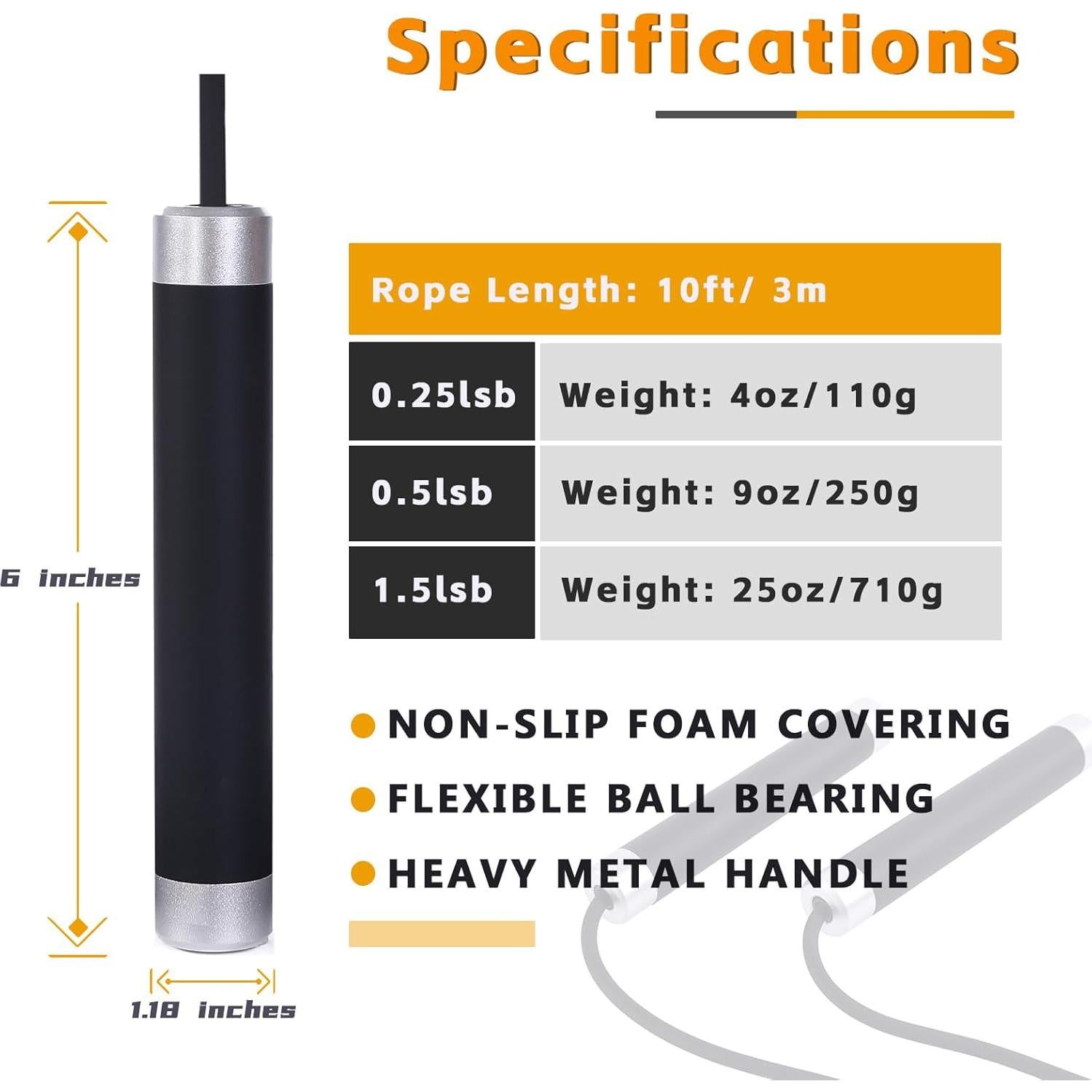 Cuerda de Salto Ajustable Ongfuwu con Peso 0.23 kg para Fitness