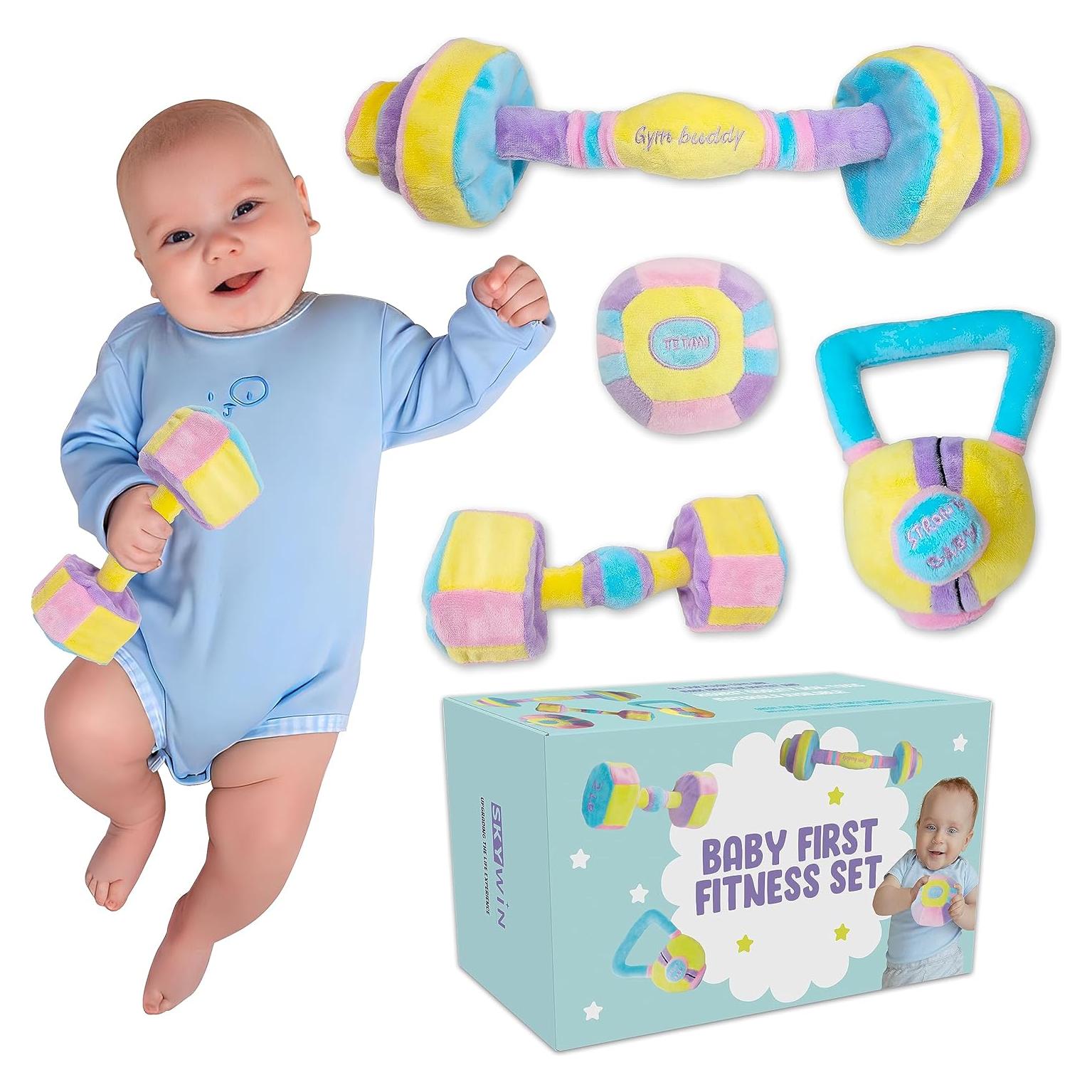 Set de Juguetes de Peluche Skywin para Bebés - Mancuerna, Kettlebell, Barra y Pelota