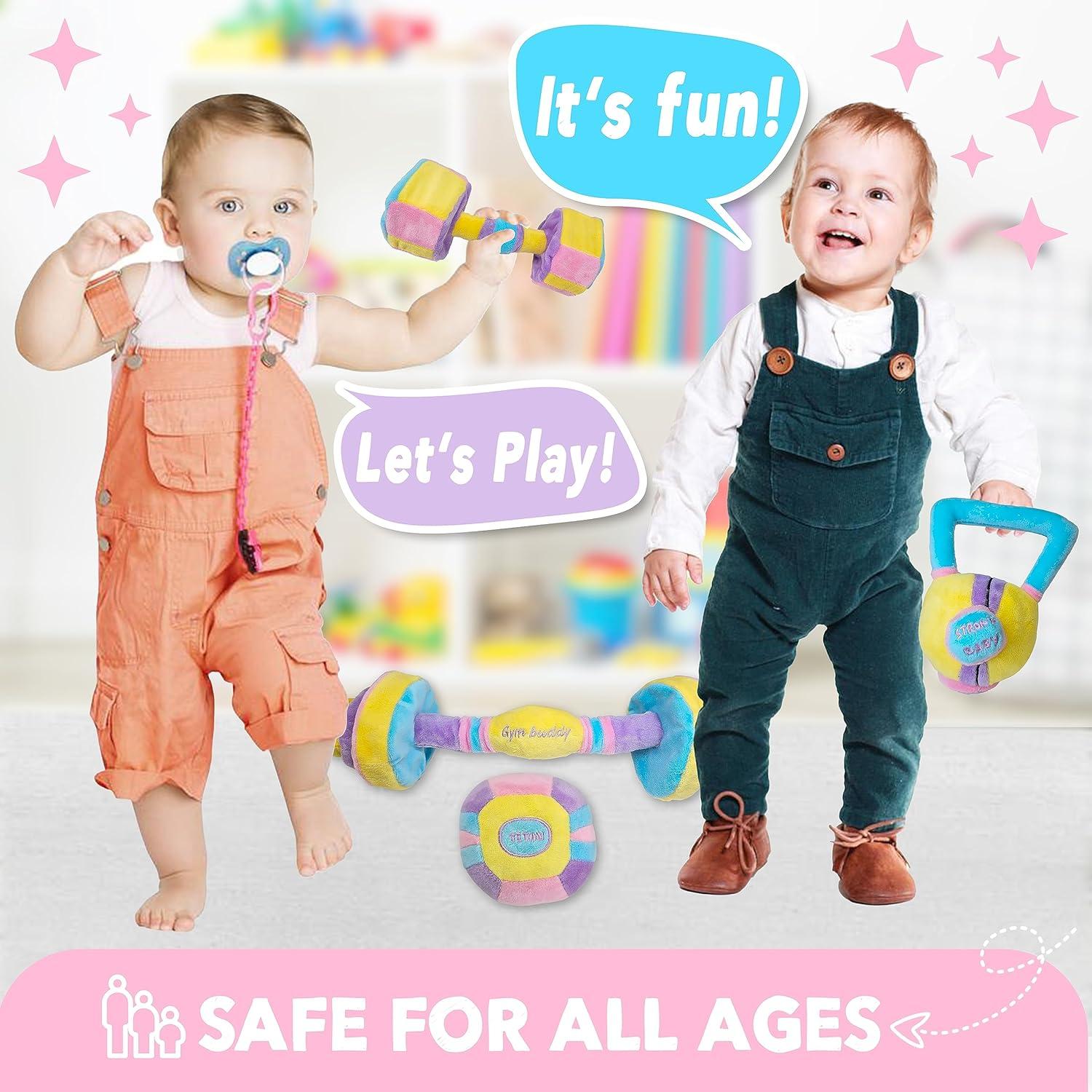 Set de Juguetes de Peluche Skywin para Bebés - Mancuerna, Kettlebell, Barra y Pelota