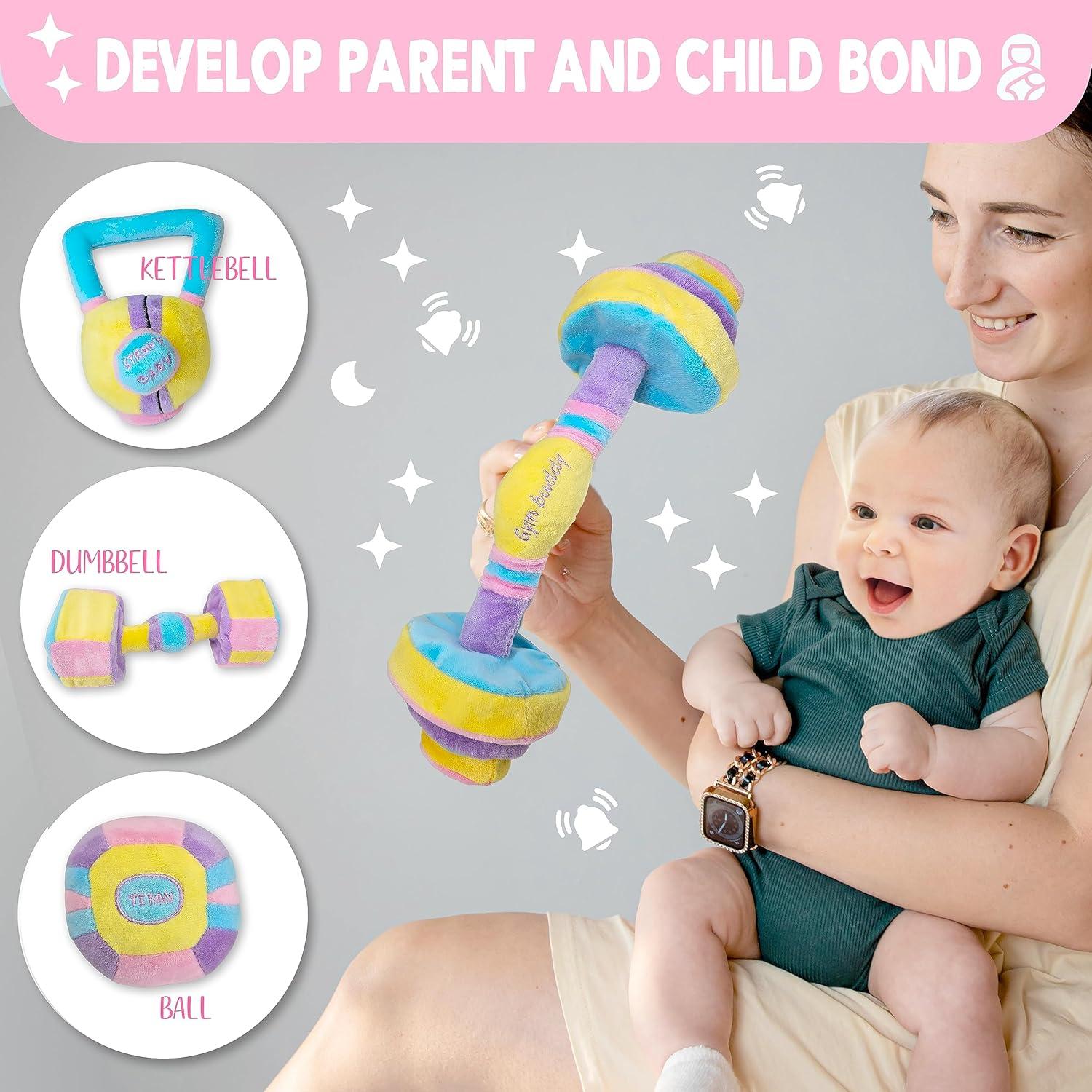 Set de Juguetes de Peluche Skywin para Bebés - Mancuerna, Kettlebell, Barra y Pelota