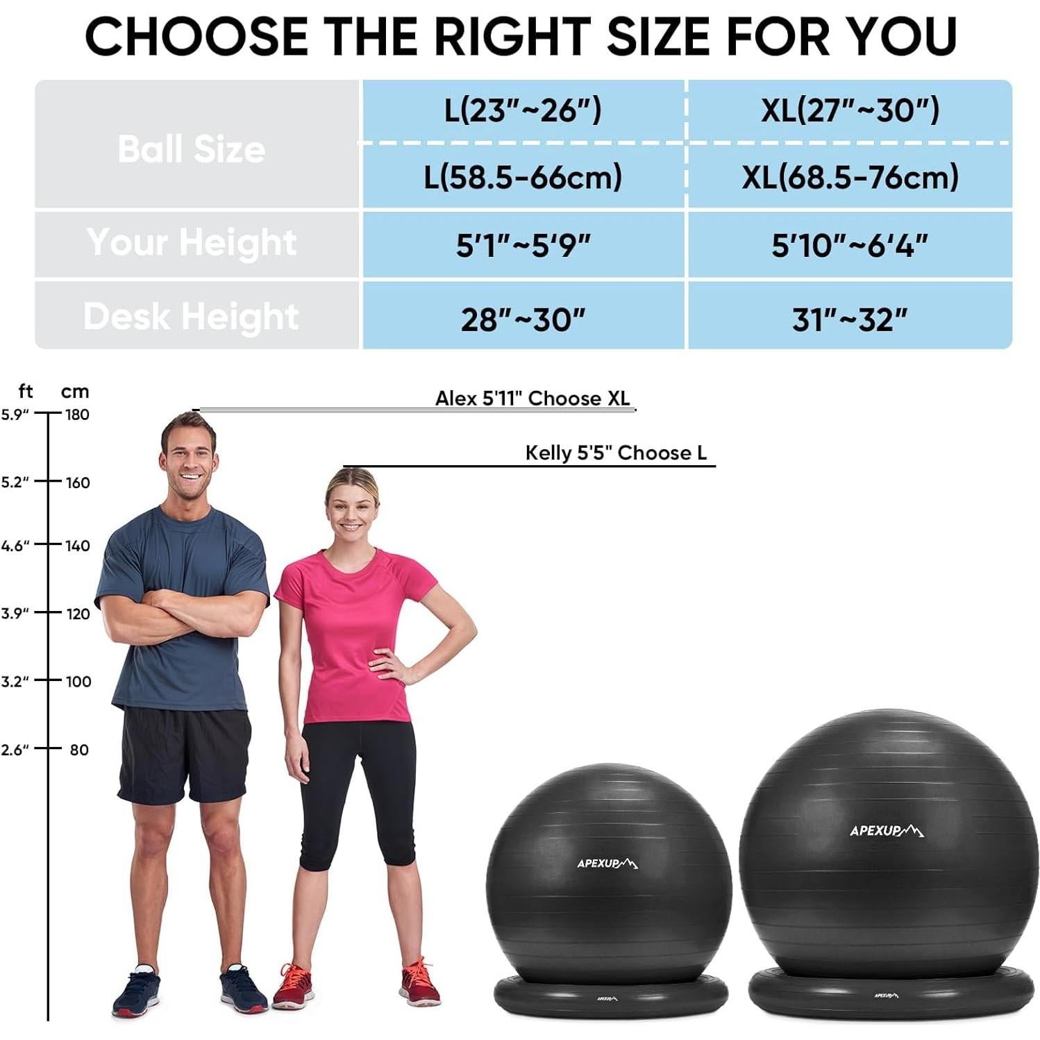 Silla de Bola de Yoga APEXUP XL Antideslizante Negro