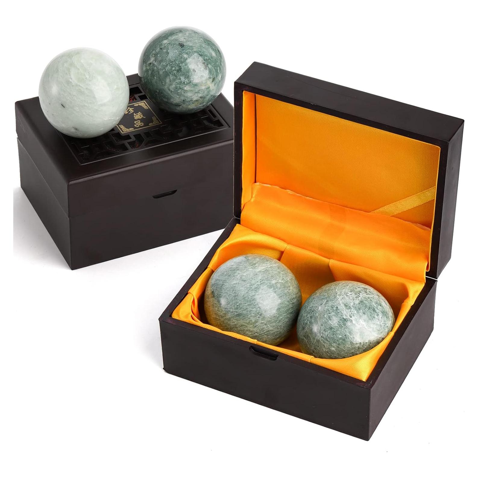 Conjunto de 4 Bolas de Baoding Lyellfe de Jade Verde 5 cm