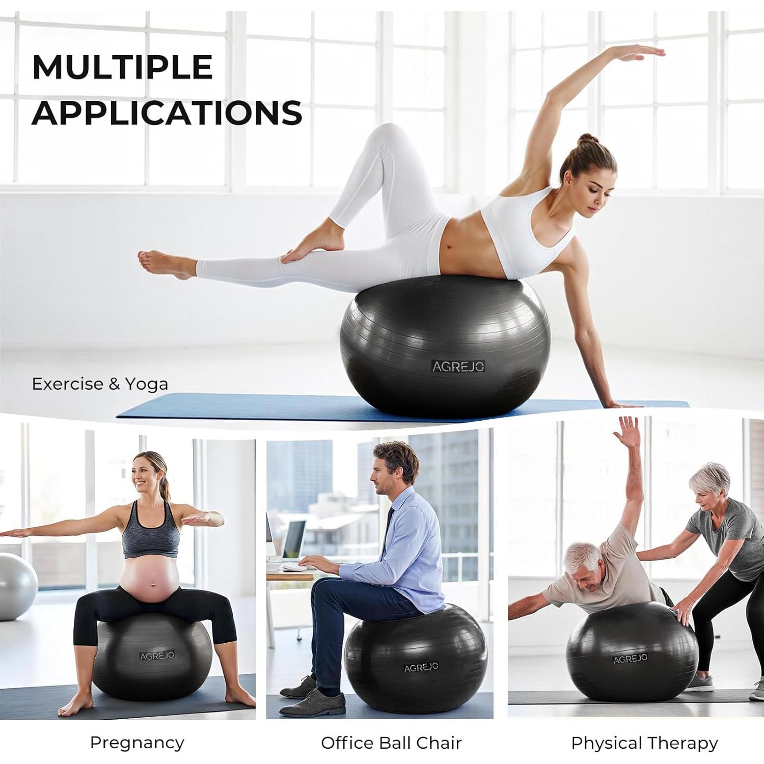 Bola de Yoga Inflable AGREJO 65cm Antideslizante PVC Negro