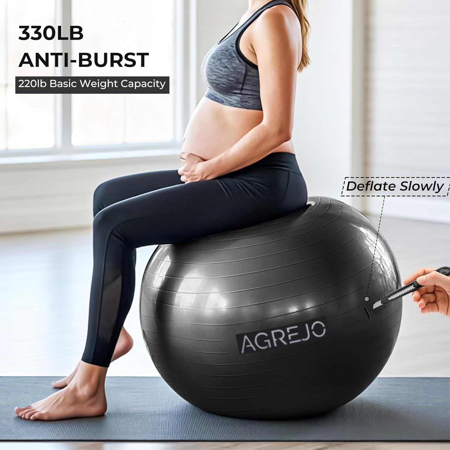 Bola de Yoga Inflable AGREJO 65cm Antideslizante PVC Negro