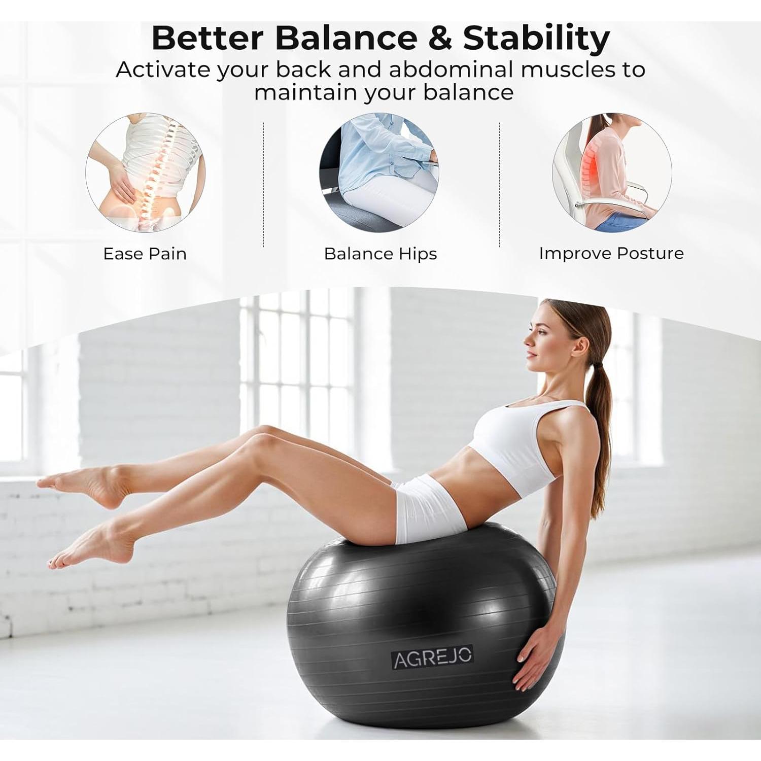 Bola de Yoga Inflable AGREJO 65cm Antideslizante PVC Negro