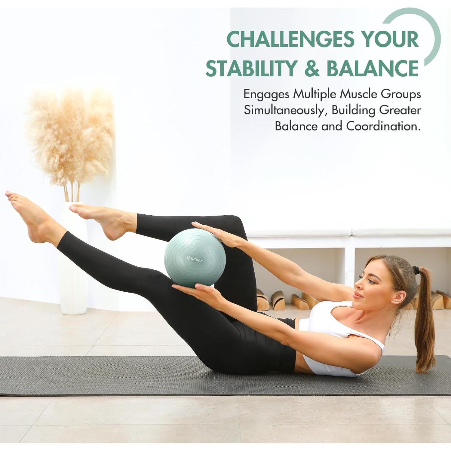 Pelota de Pilates Qavlbor 22.86 cm Verde para Yoga y Ejercicio