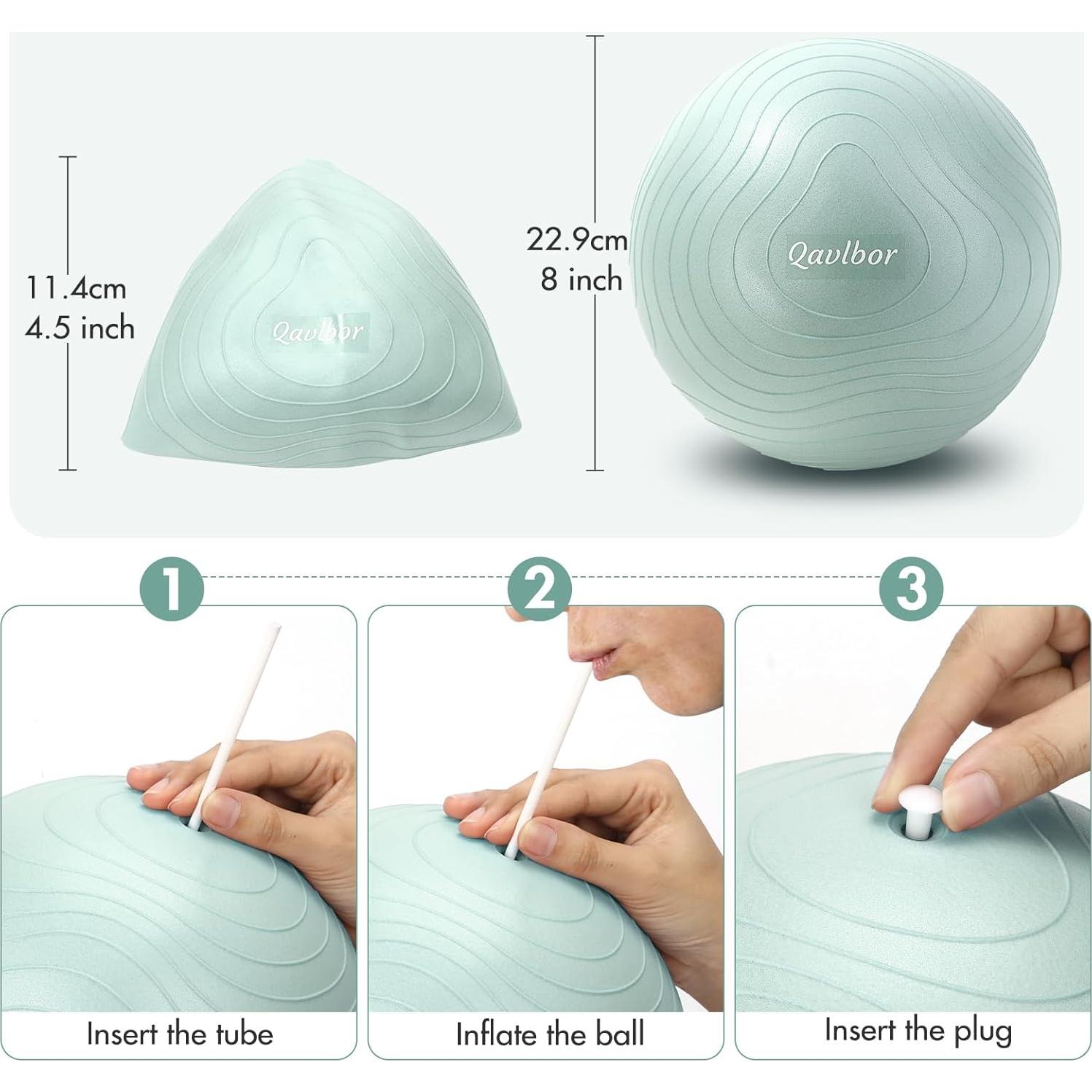 Pelota de Pilates Qavlbor 22.86 cm Verde para Yoga y Ejercicio