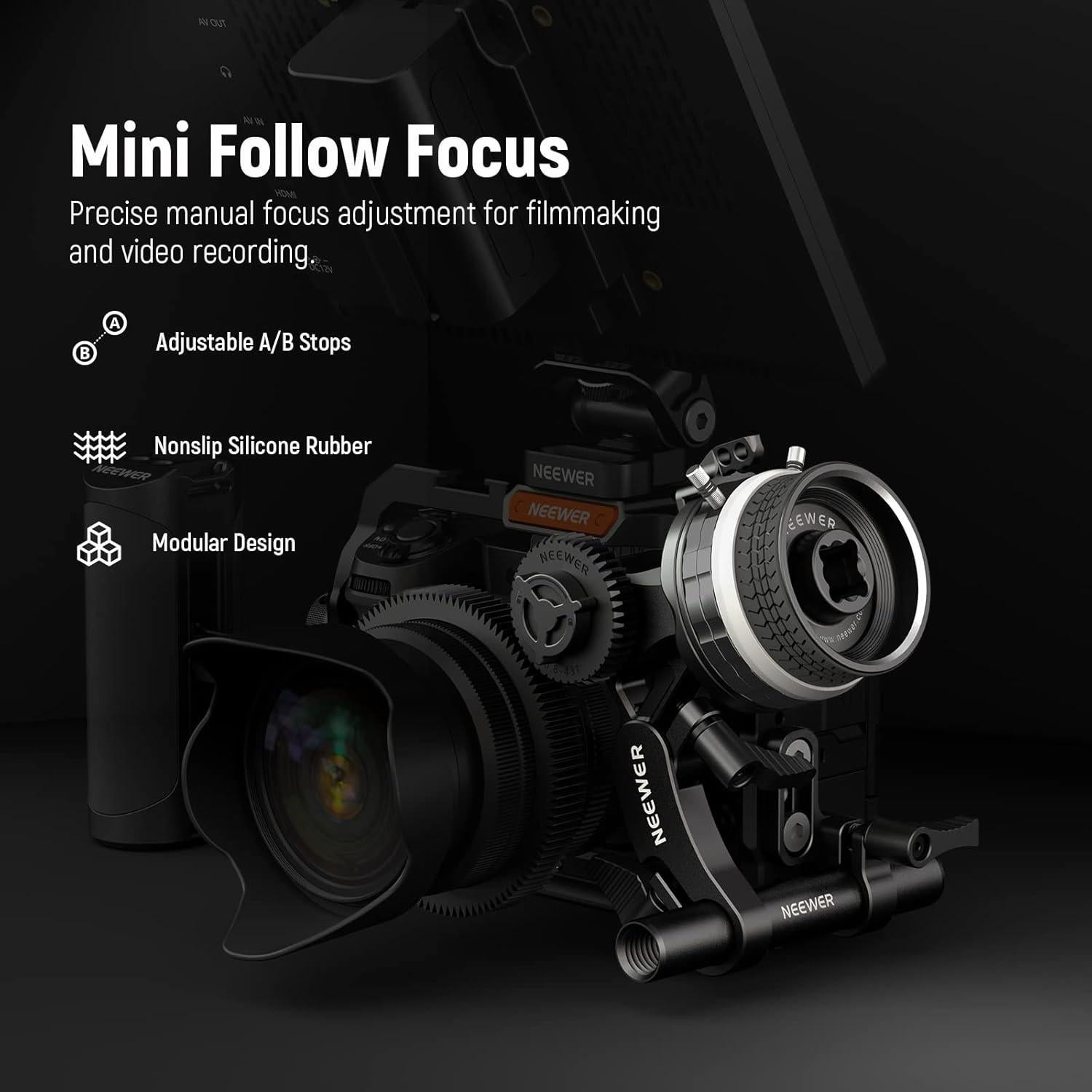 NEEWER Mini Follow Focus PG003 con paradas A/B y soporte 15mm