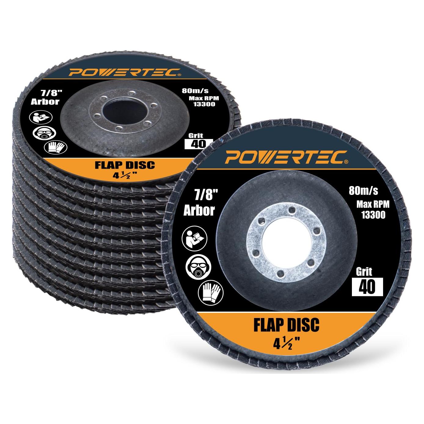 Discos de Aleta de Zirconia 4.5" POWERTEC - Paquete de 10 Grano 40