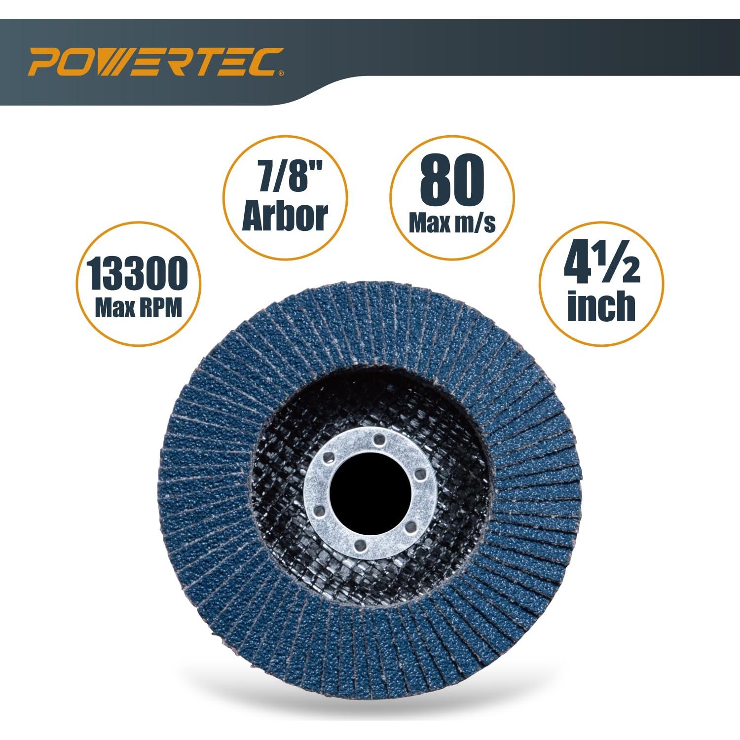 Discos de Aleta de Zirconia 4.5" POWERTEC - Paquete de 10 Grano 40