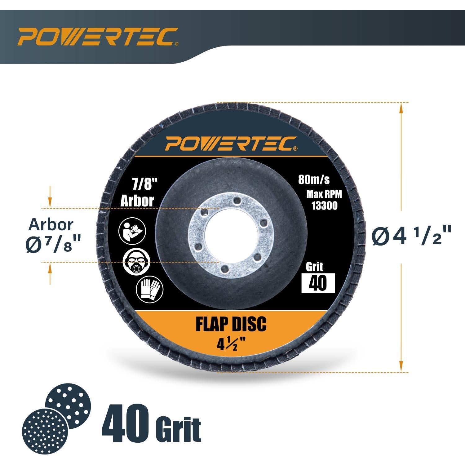 Discos de Aleta de Zirconia 4.5" POWERTEC - Paquete de 10 Grano 40
