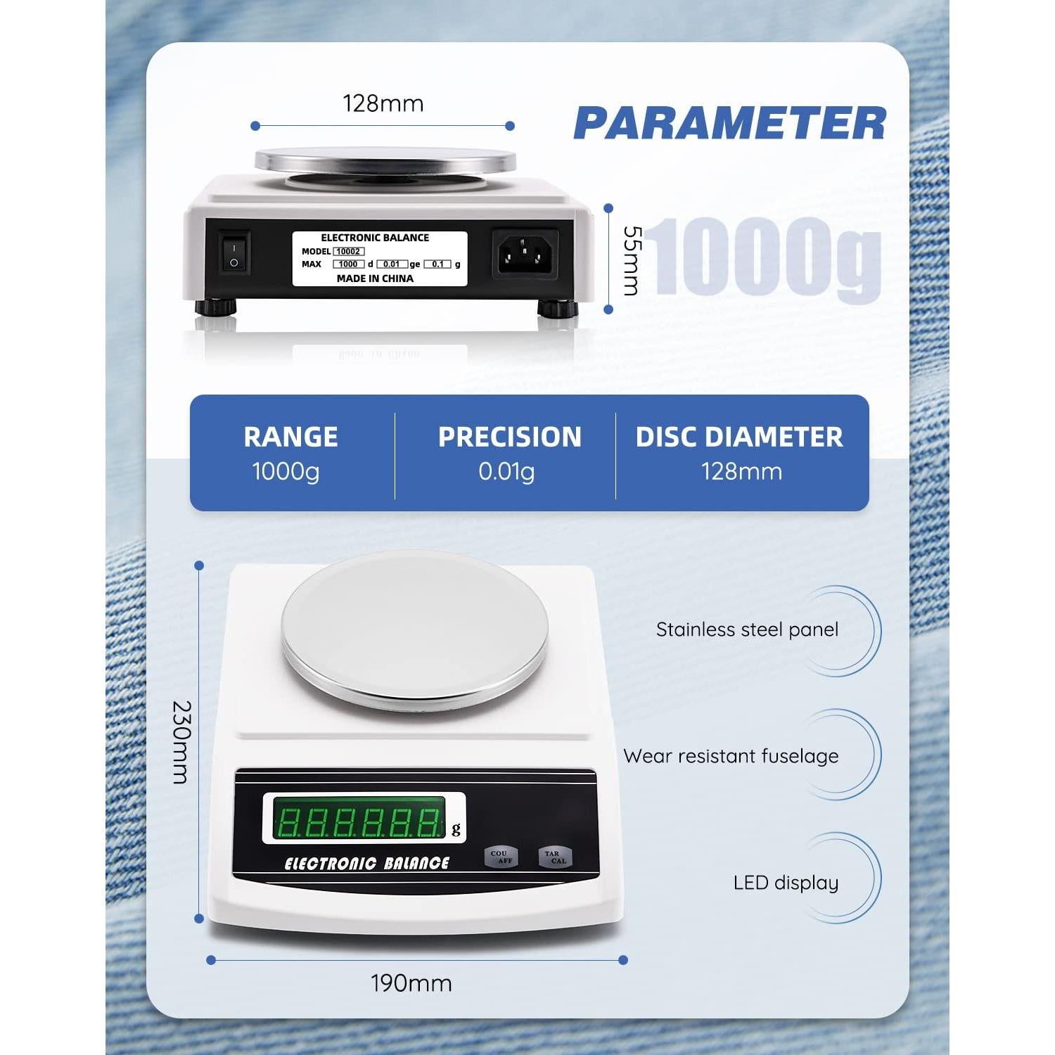 Balanza Electrónica de Tela NEWTRY 1000g/0.01g con Muestreador
