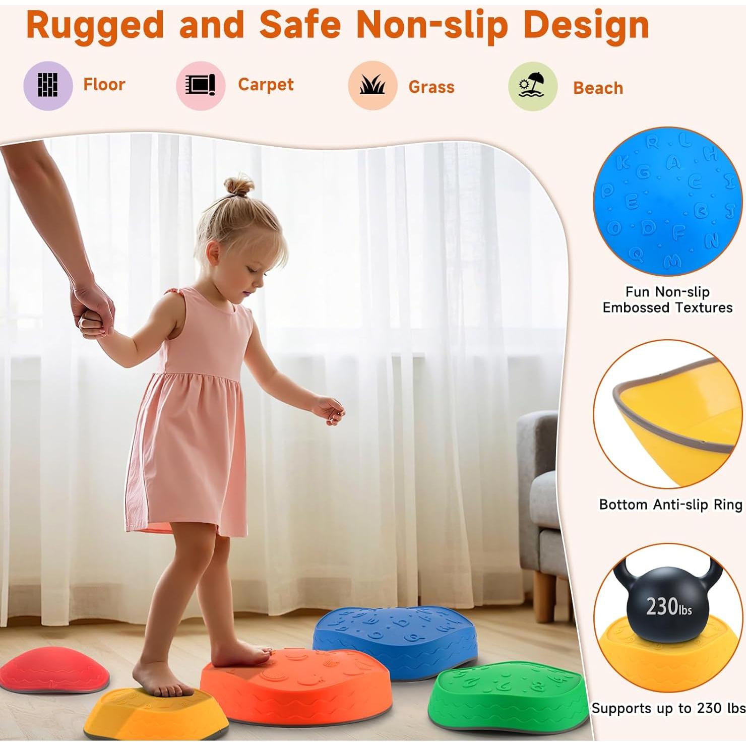 Piedras de Paso Antideslizantes Astrell - 5 Piezas para Niños