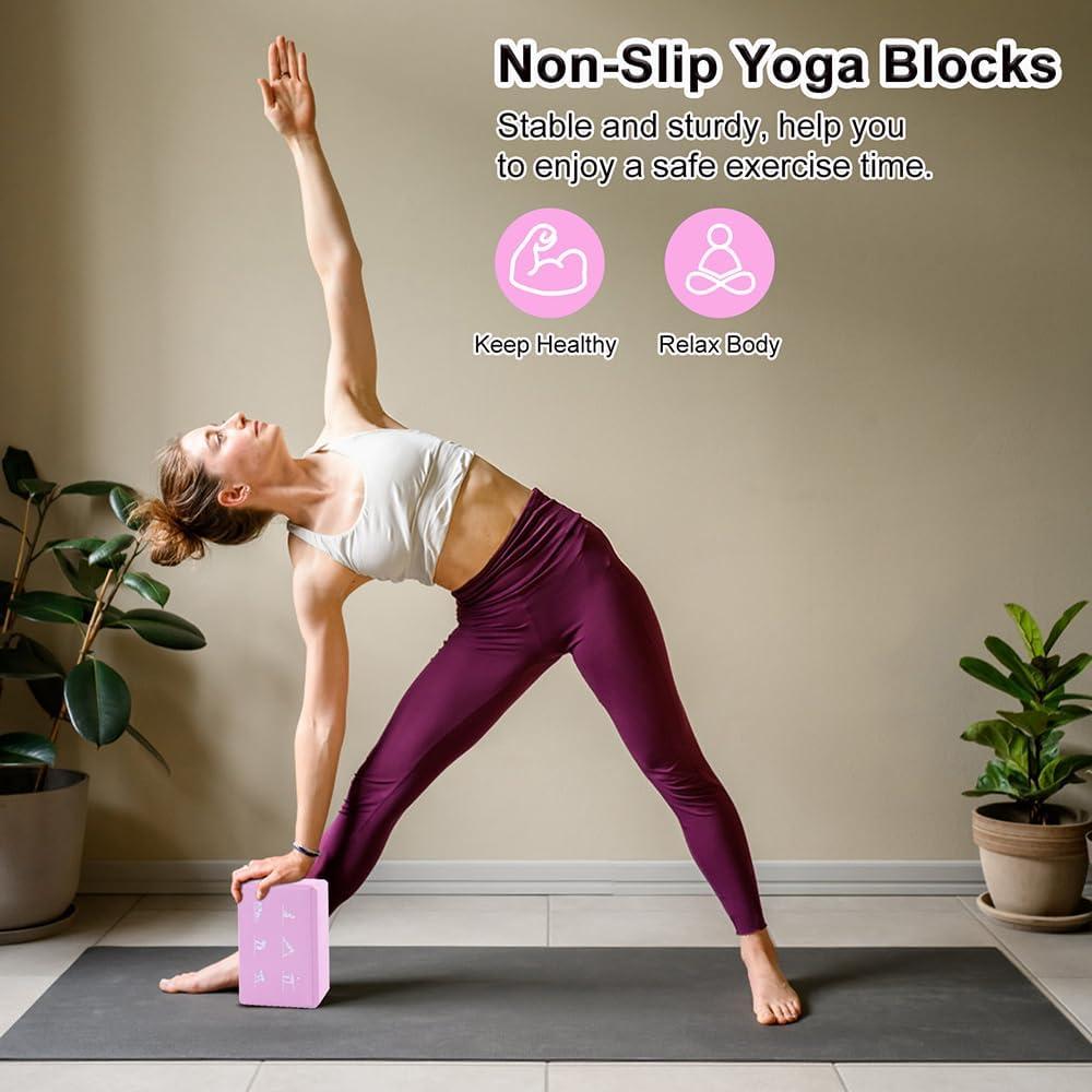 Juego de 2 Bloques de Yoga y Correa FHDUSRYO Rosa EVA 23x15x7.6cm