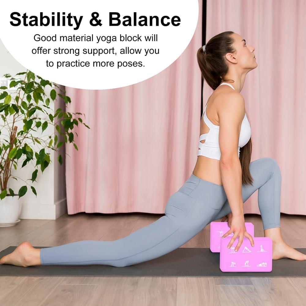 Juego de 2 Bloques de Yoga y Correa FHDUSRYO Rosa EVA 23x15x7.6cm