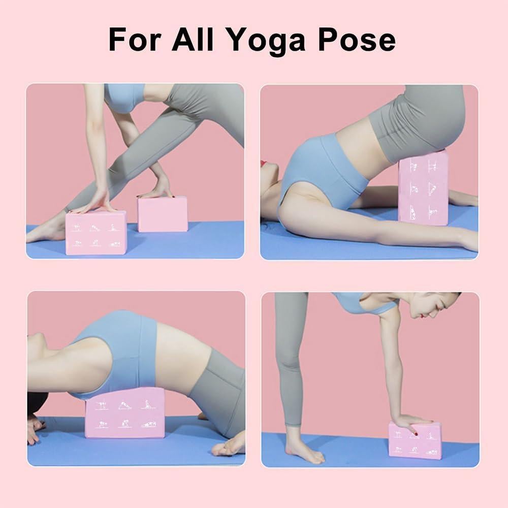 Juego de 2 Bloques de Yoga y Correa FHDUSRYO Rosa EVA 23x15x7.6cm