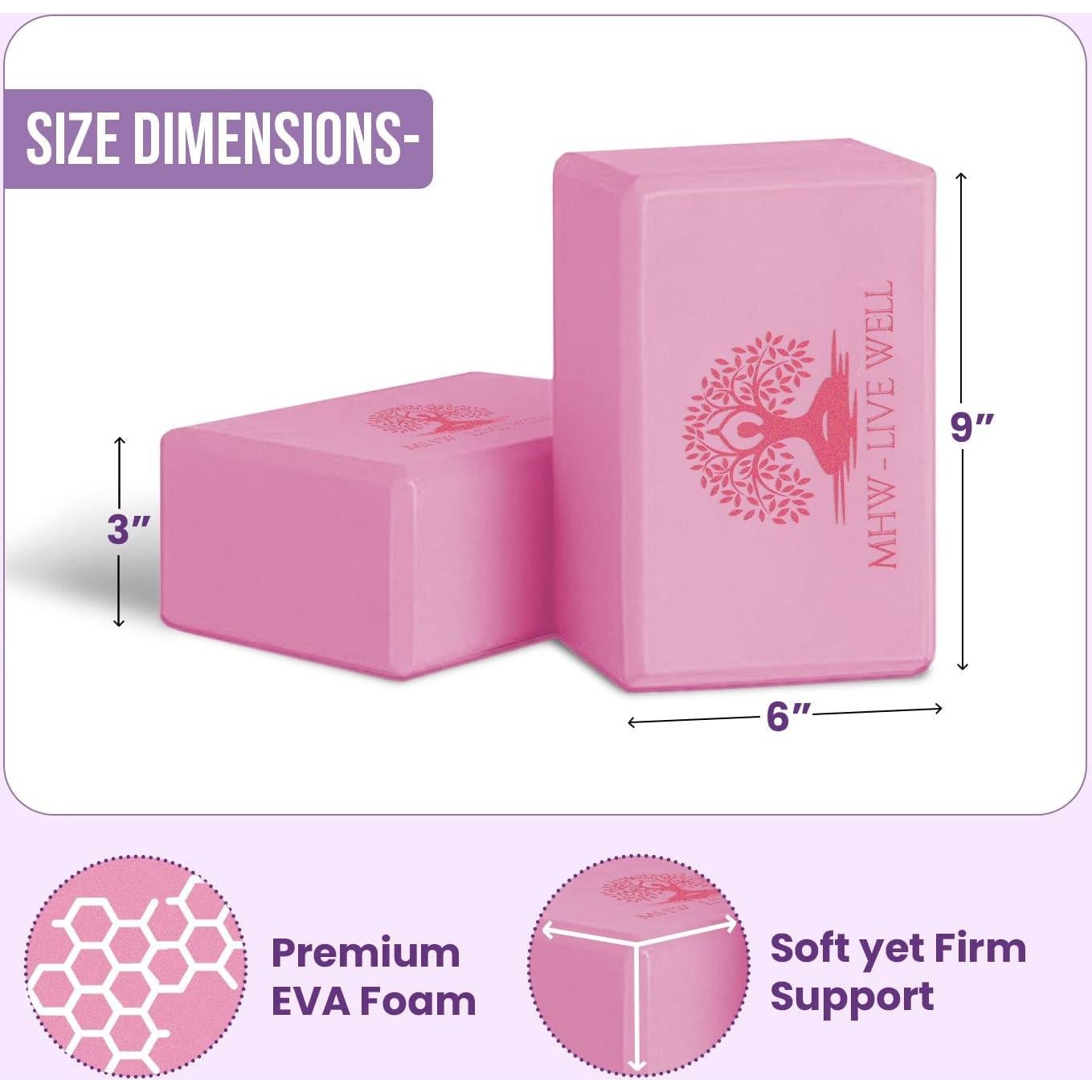 Bloques de Yoga MHW - VIVE BIEN Rosa EVA Doble 23x15x7.5cm