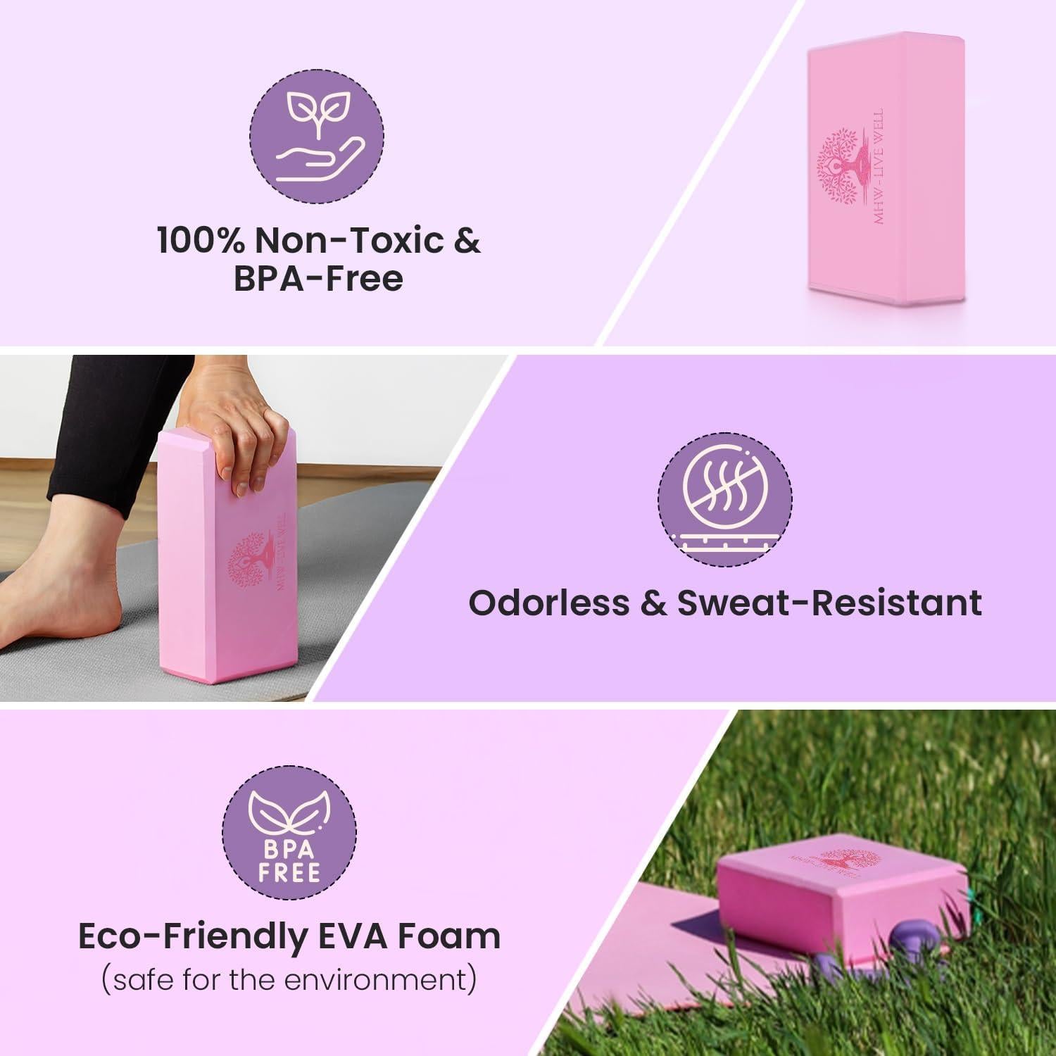 Bloques de Yoga MHW - VIVE BIEN Rosa EVA Doble 23x15x7.5cm