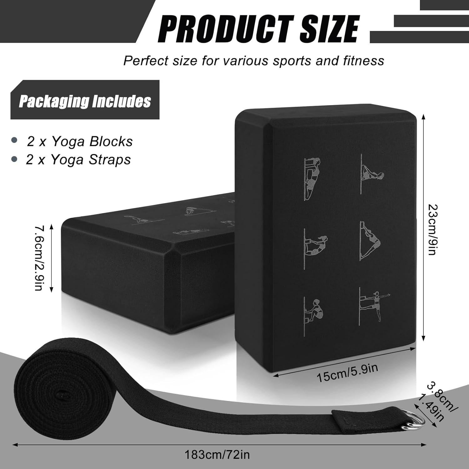 Juego de Bloques de Yoga RETON con Correas - 2 Piezas, EVA