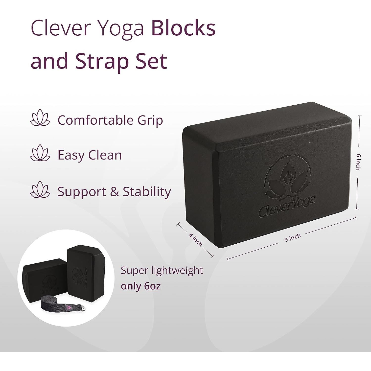 Bloques de Yoga Clever 2 Pack + Correa de Algodón 2.44m