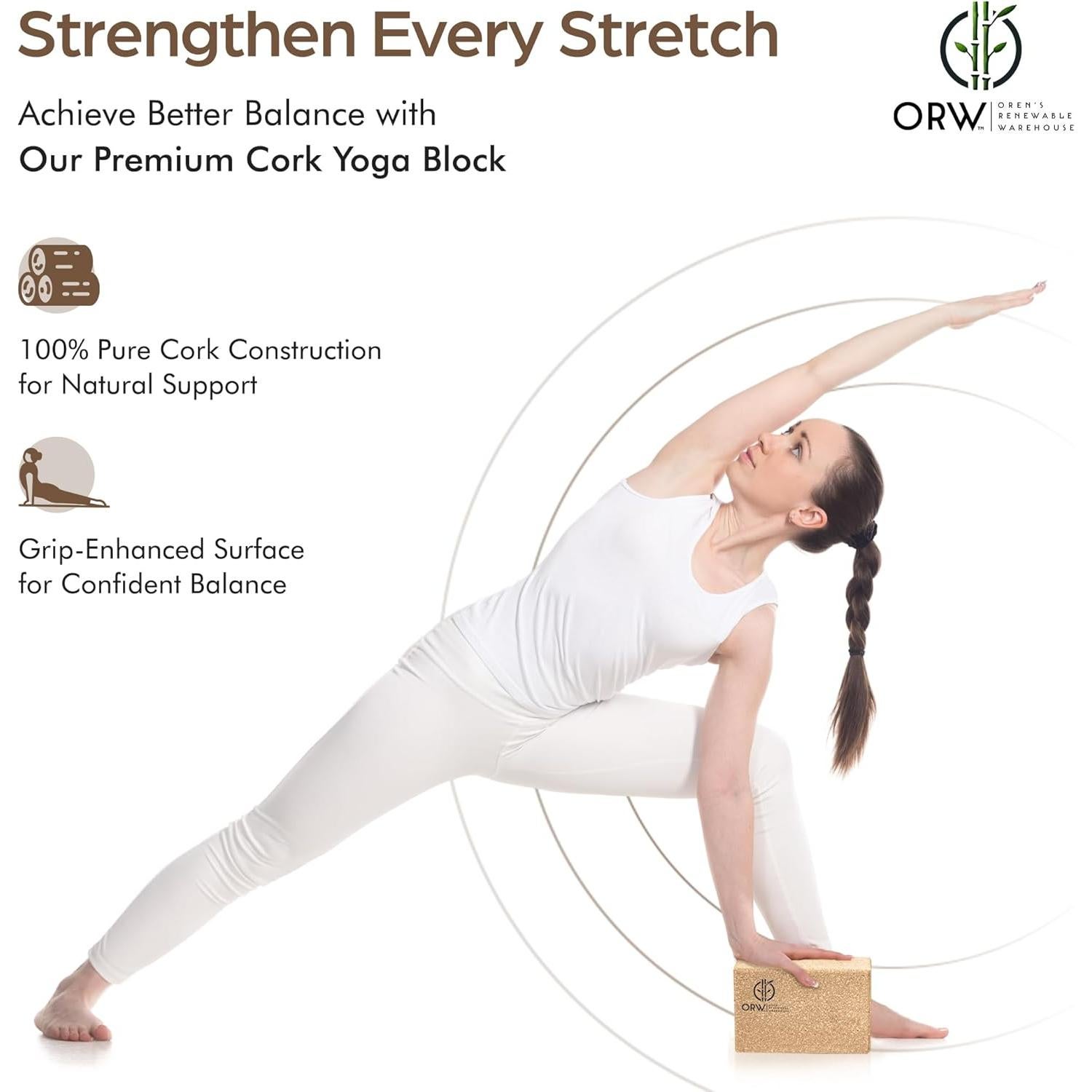 Bloque de Yoga de Corcho Natural ORW 22.86x15.24x7.62 cm Antideslizante