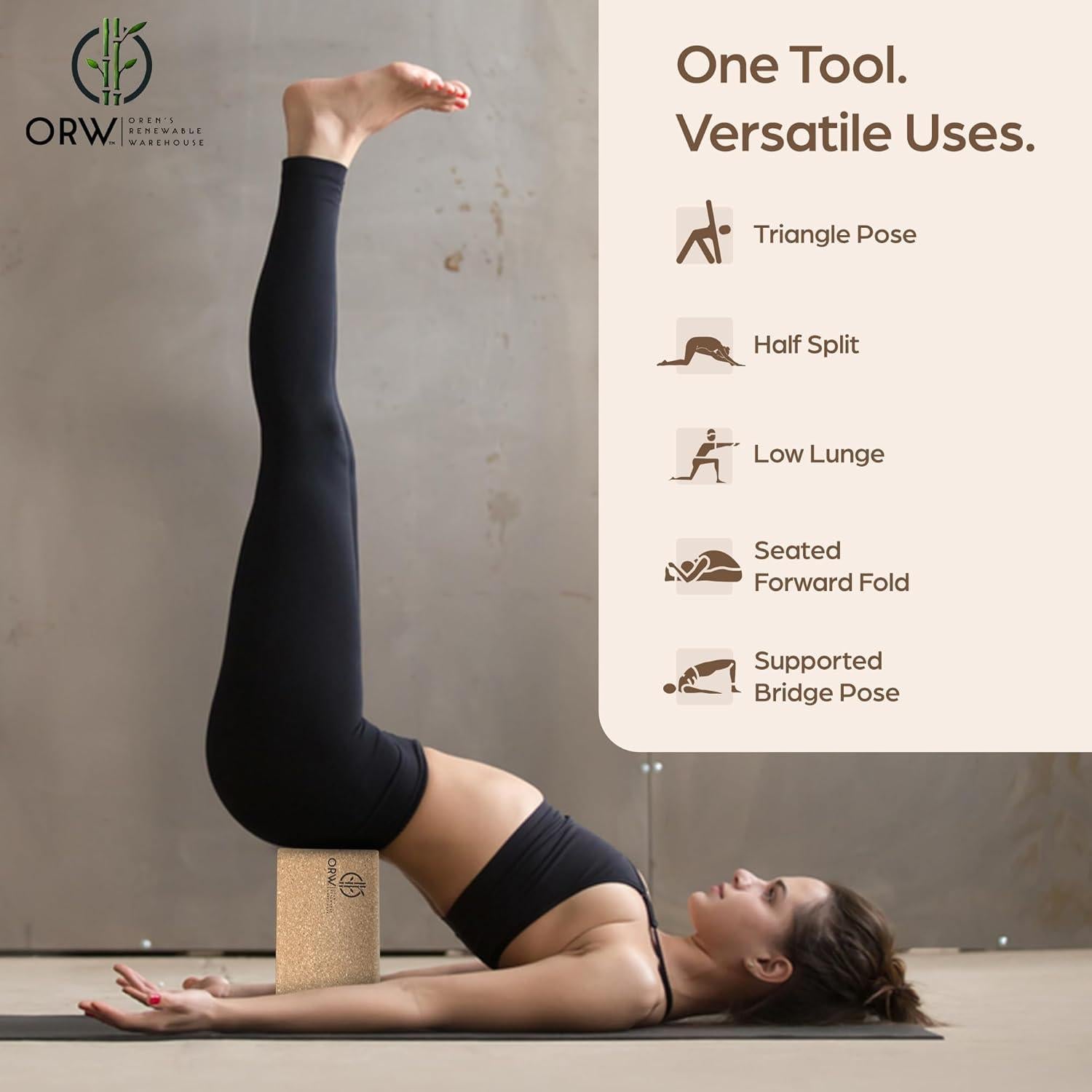 Bloque de Yoga de Corcho Natural ORW 22.86x15.24x7.62 cm Antideslizante