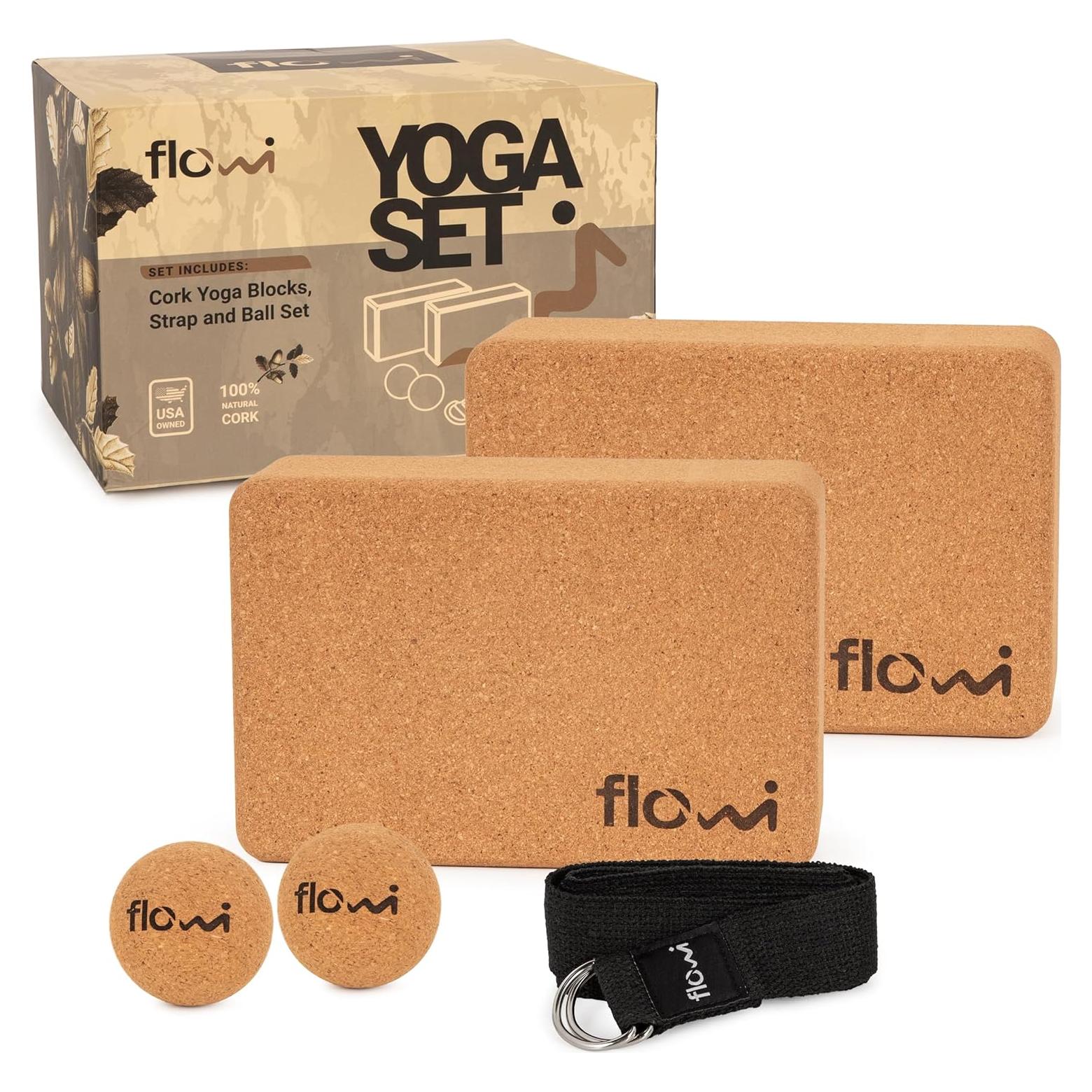 Bloques de Yoga de Corcho Natural Flowi - 2 Piezas con Correa