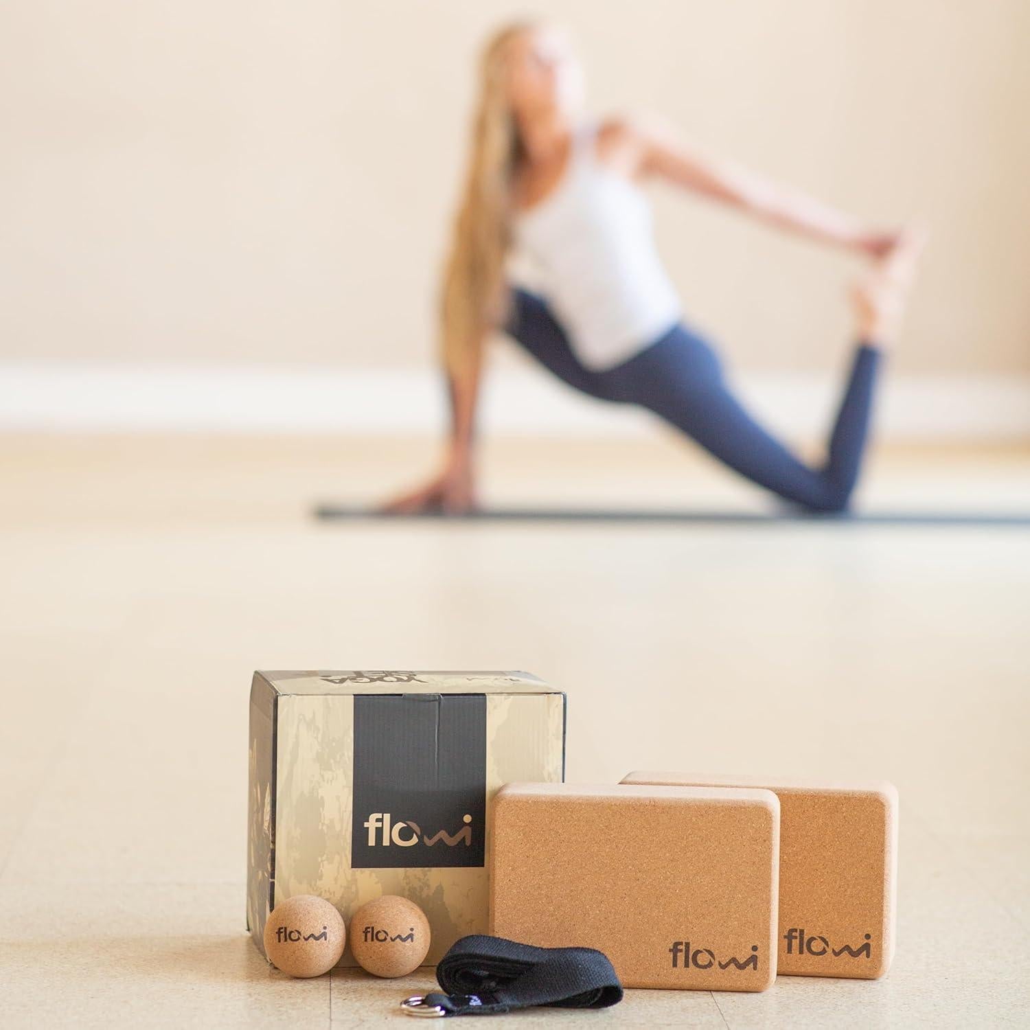 Bloques de Yoga de Corcho Natural Flowi - 2 Piezas con Correa