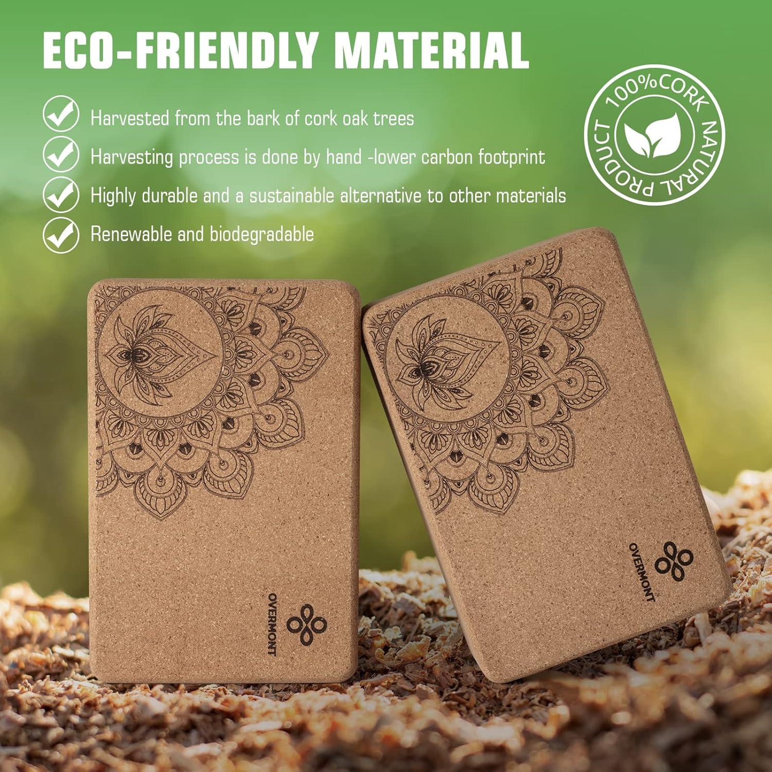 Bloques de Yoga de Corcho Overmont 2 Piezas con Correa 2.44m