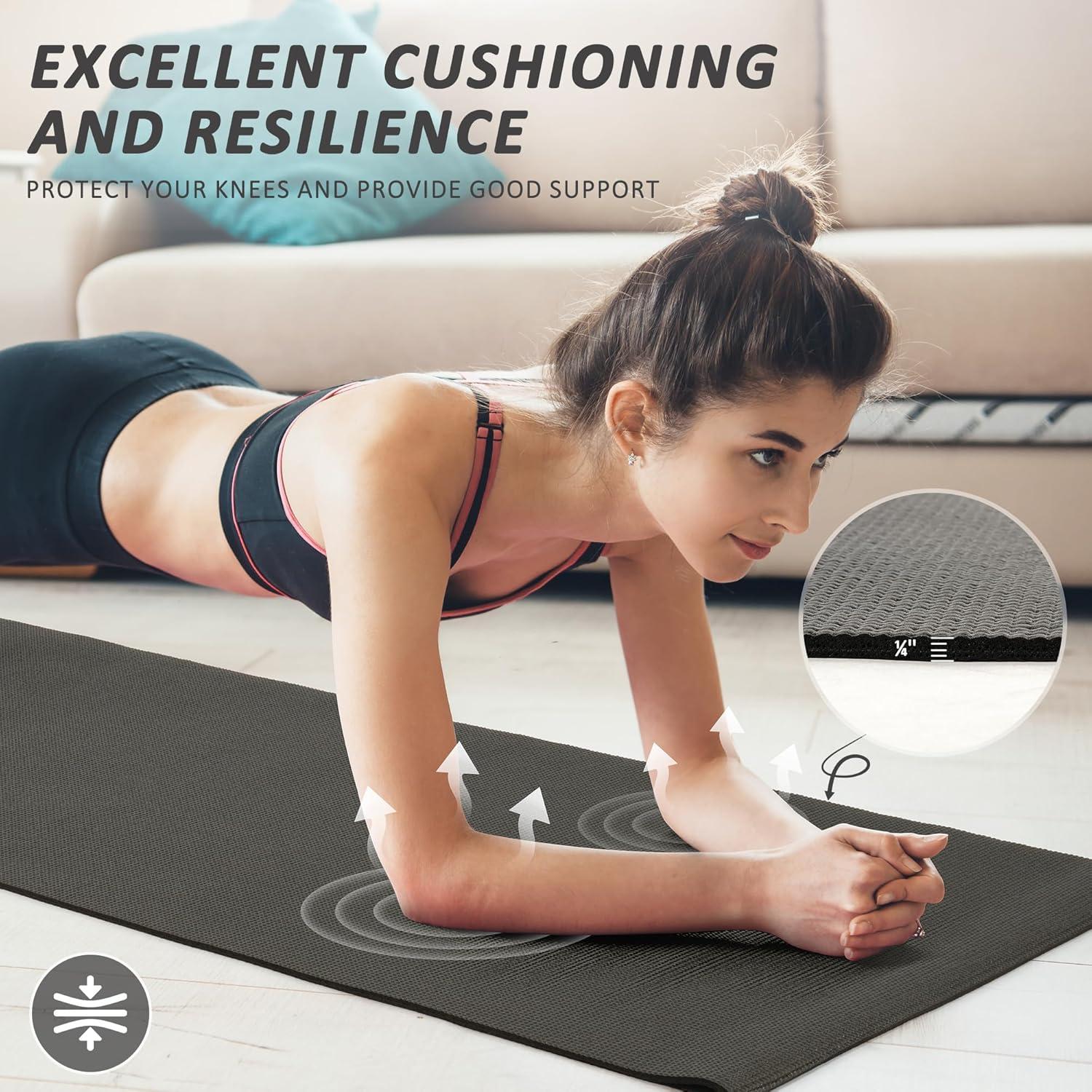 Esterilla de Yoga Fitvids 1/4'' Alta Densidad Antidesgarro Negra