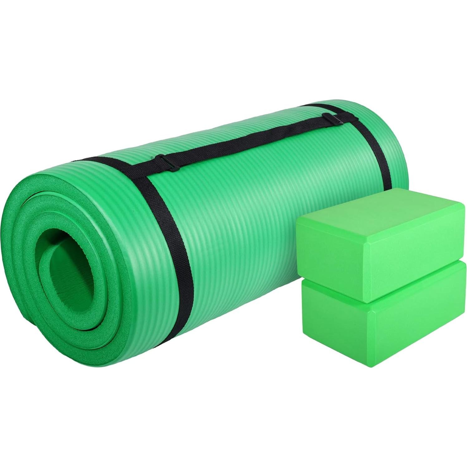 Esterilla de Yoga BalanceFrom 180x60 cm con Bloques y Almohadilla