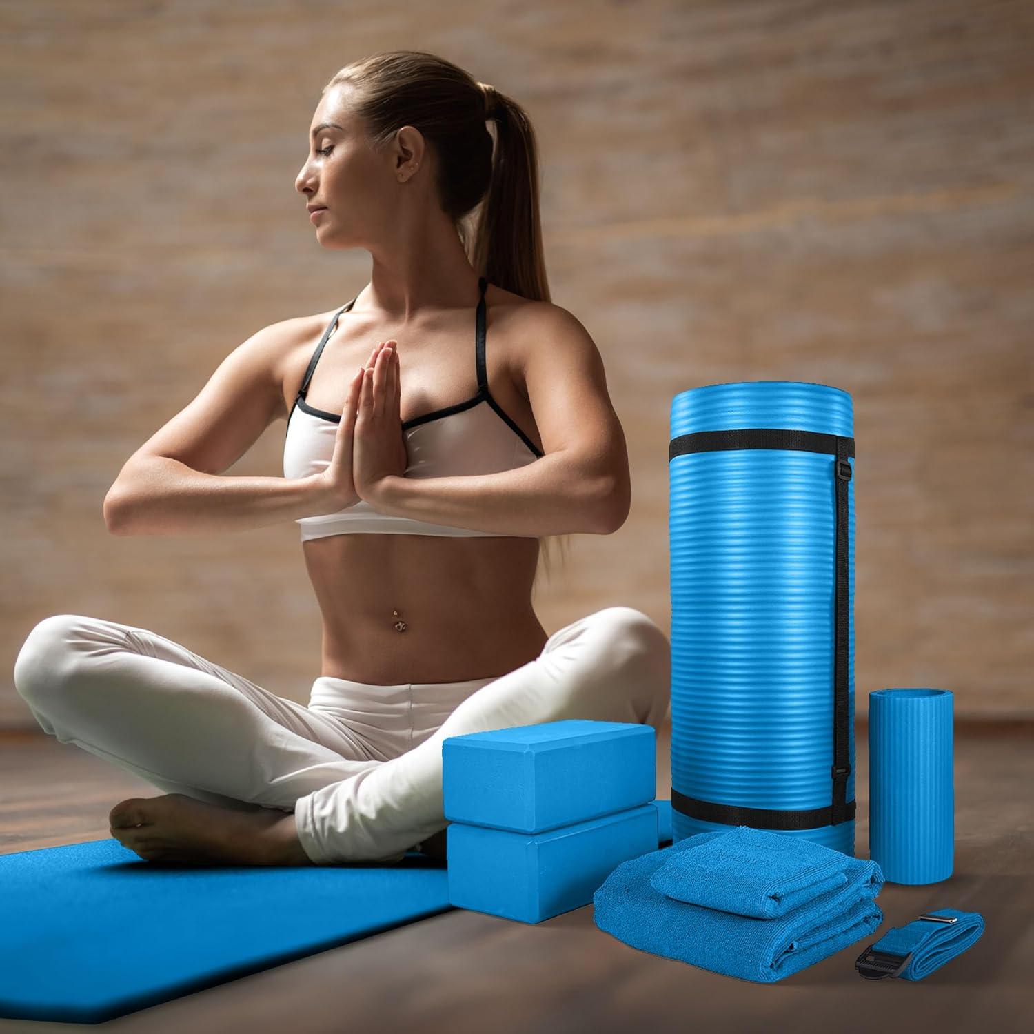 Set de Yoga BalanceFrom 7 Piezas con Esterilla 2.54 cm Azul
