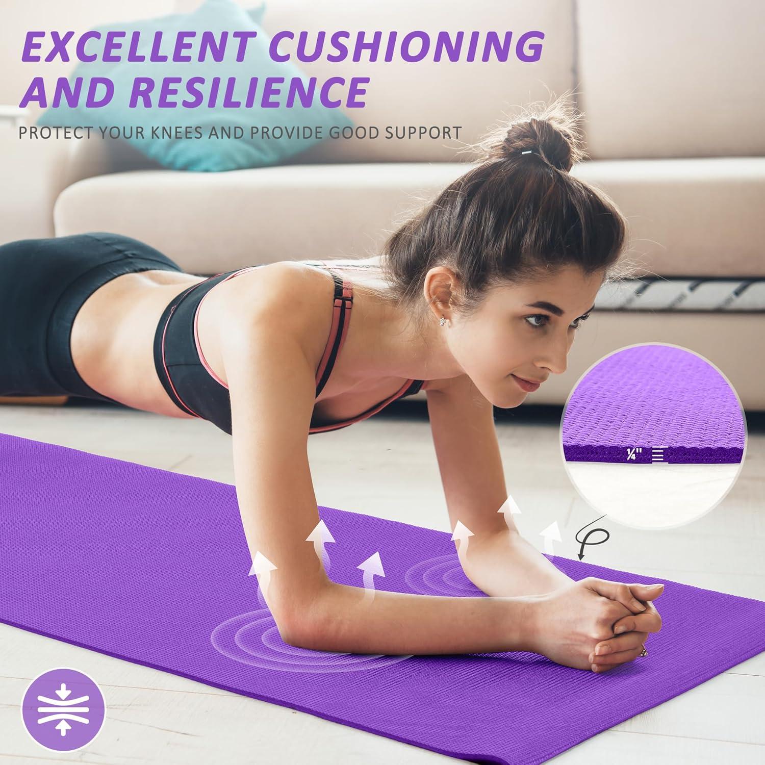 Estera de Yoga Fitvids 1/4" Alta Densidad Antidesgarro Púrpura