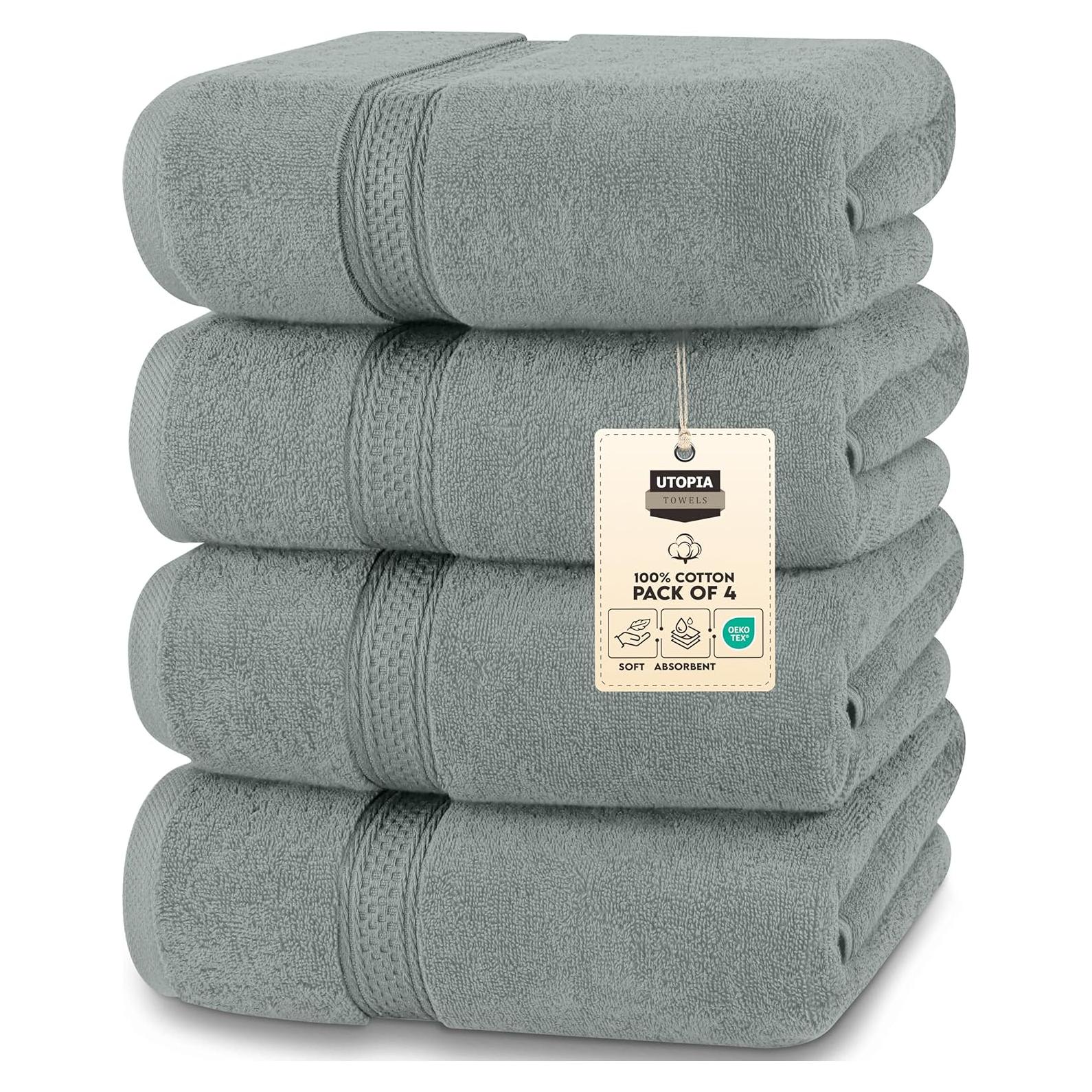 Juego de Toallas de Baño Utopia 4 Piezas 600GSM Gris Frío