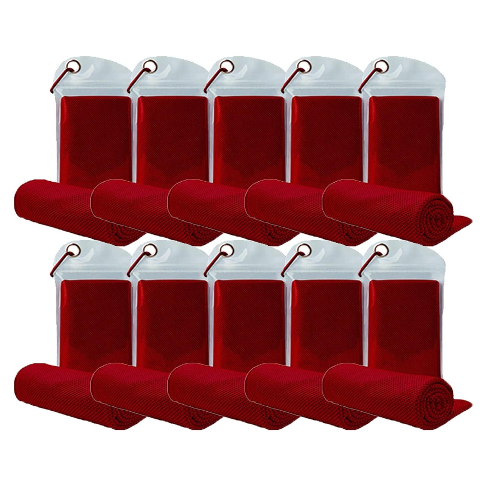 Paquete de 10 Toallas Enfriadoras immoono Microfibra 101.6x30.5 cm Rojo