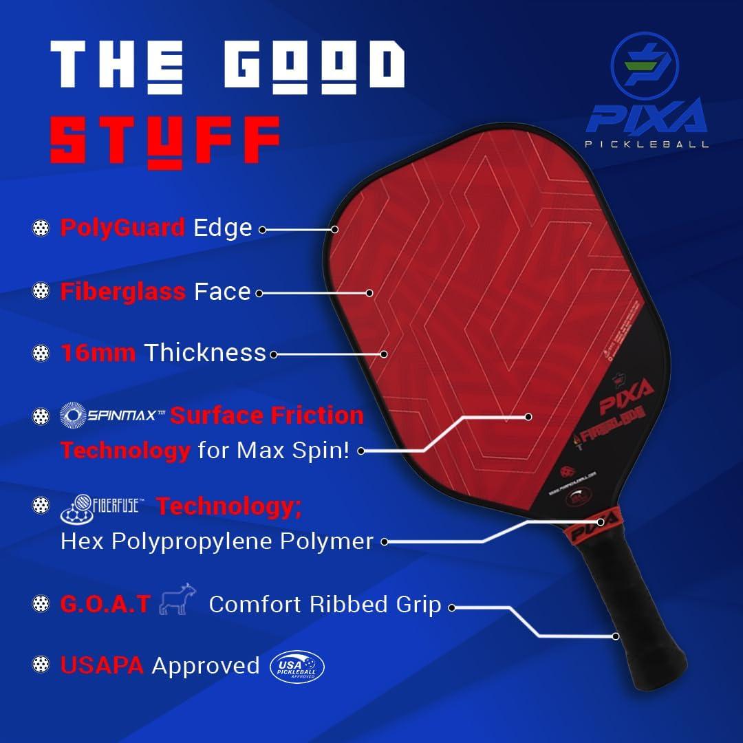 Conjunto de 2 Palas de Pickleball PIXA Fireblade 16mm con 4 Pelotas