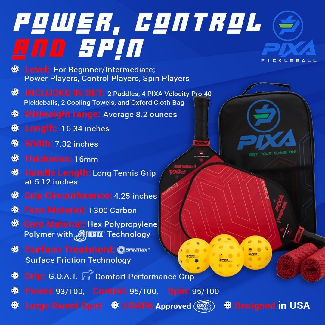 Conjunto de 2 Palas de Pickleball PIXA Fireblade 16mm con 4 Pelotas