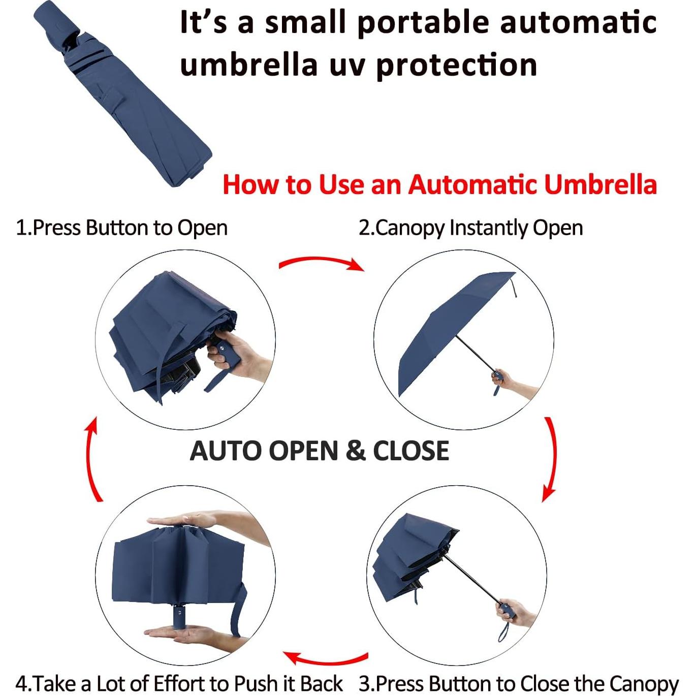 Paraguas Automático Compacto BAODINI 107 cm UV 50+ Azul Marino