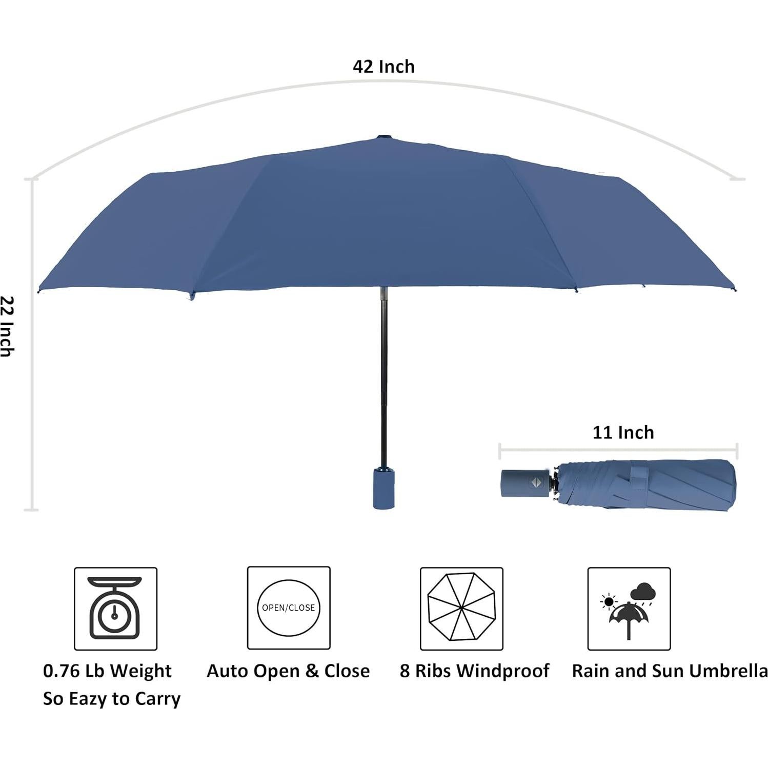 Paraguas Automático Compacto BAODINI 107 cm UV 50+ Azul Marino