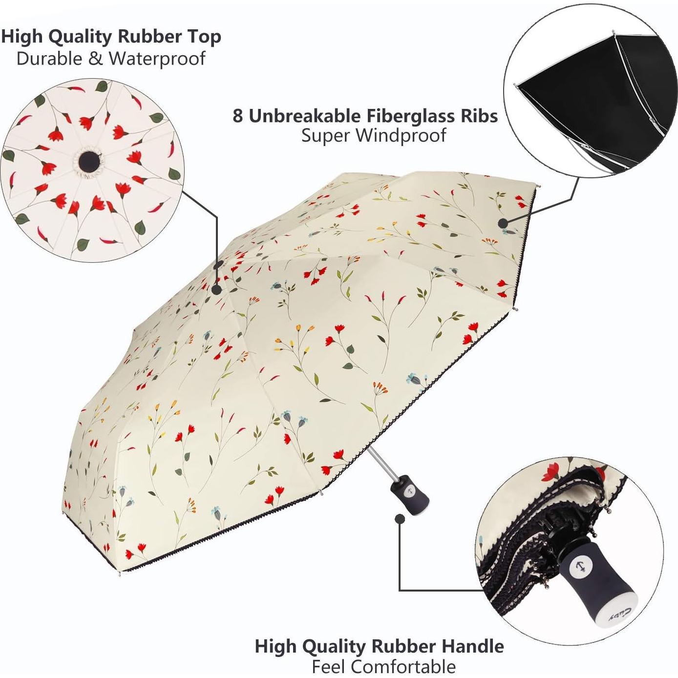 Paraguas Plegable Cuby UV Solar Automático Impermeable Flores