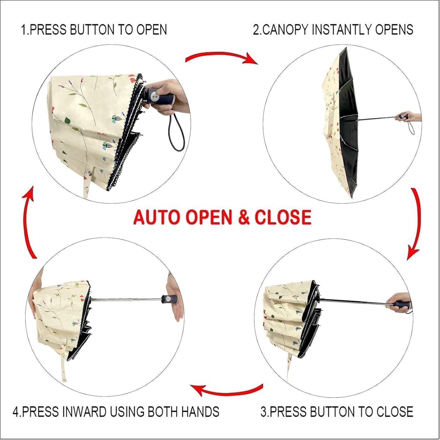 Paraguas Plegable Cuby UV Solar Automático Impermeable Flores
