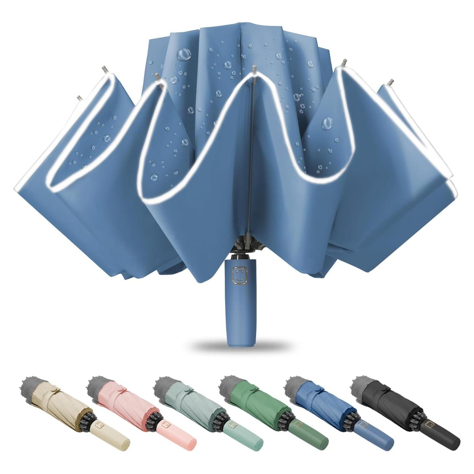 Paraguas de viaje FOGKEY automático compacto 116 cm azul