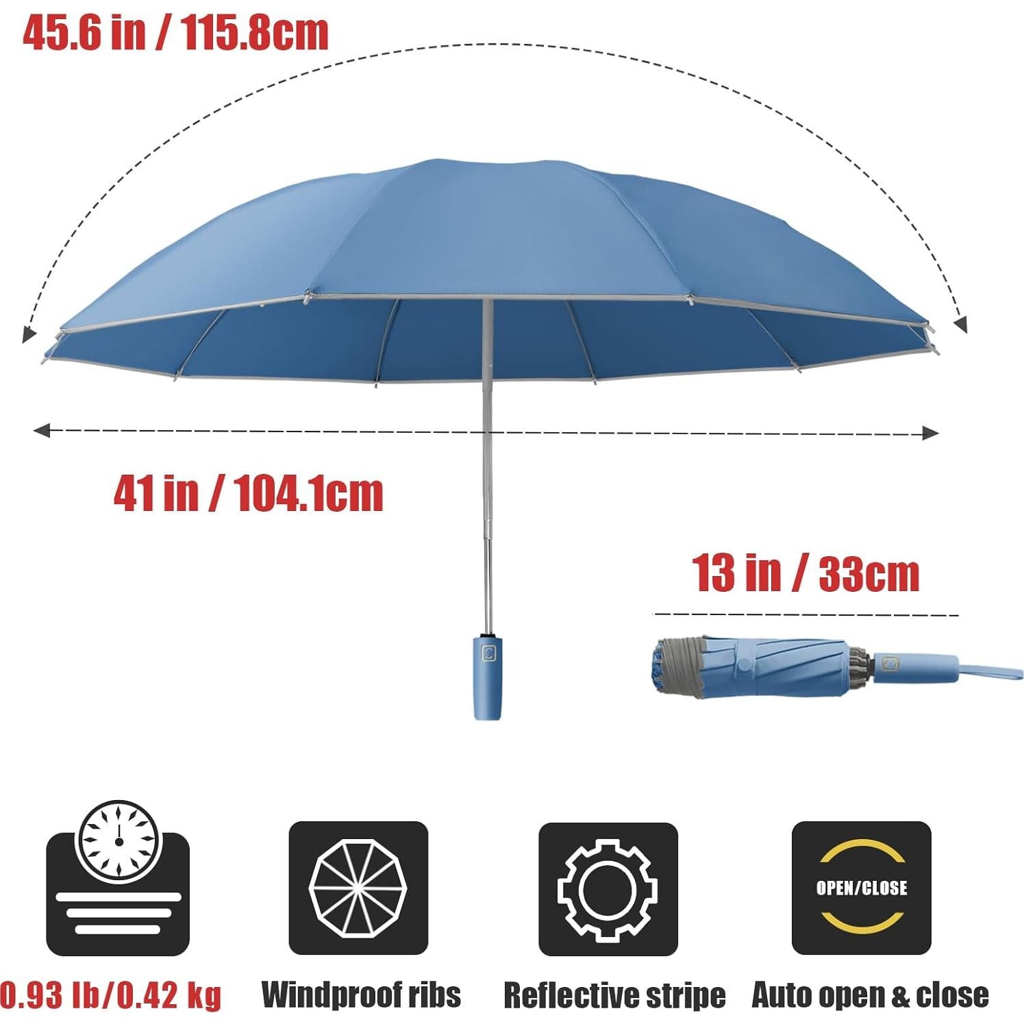Paraguas de viaje FOGKEY automático compacto 116 cm azul