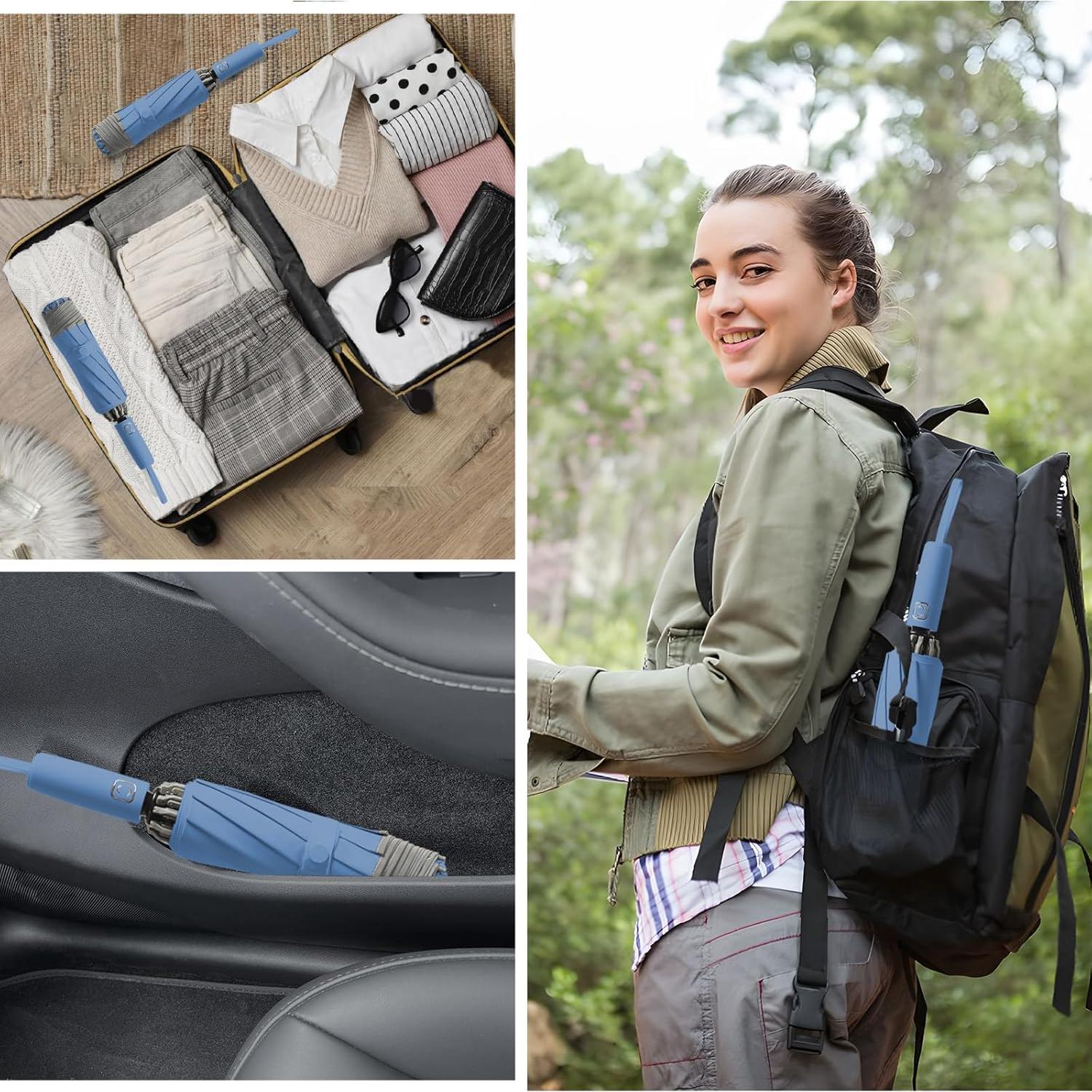 Paraguas de viaje FOGKEY automático compacto 116 cm azul