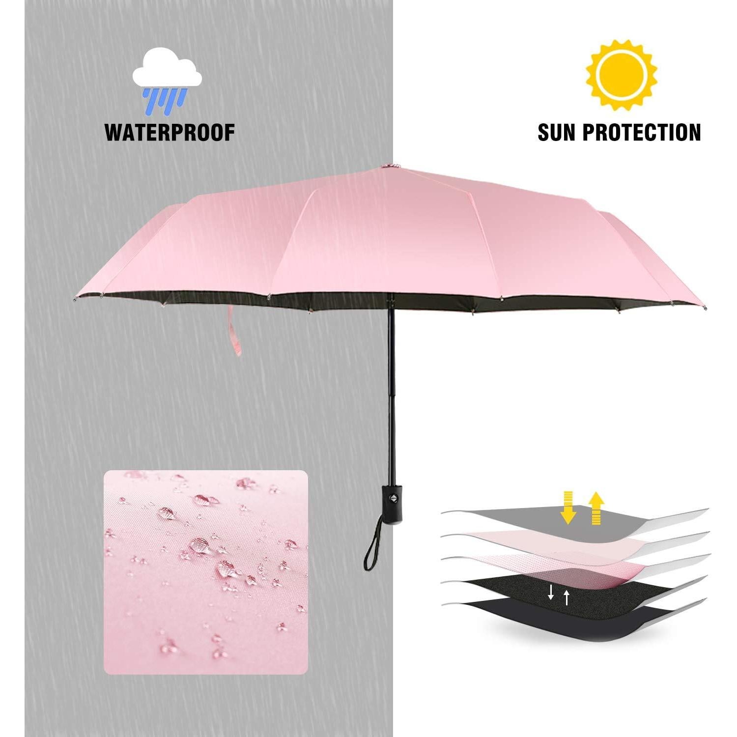 Paraguas de Viaje Shinok Compacto Plegable Rosa 27.94 cm