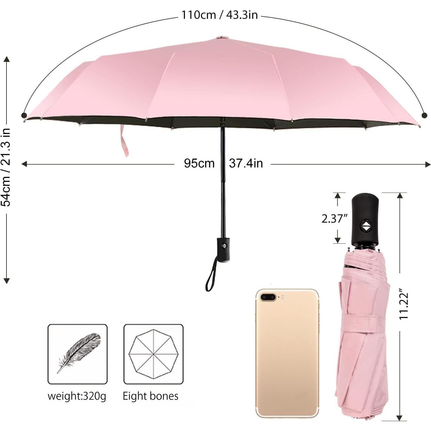 Paraguas de Viaje Shinok Compacto Plegable Rosa 27.94 cm
