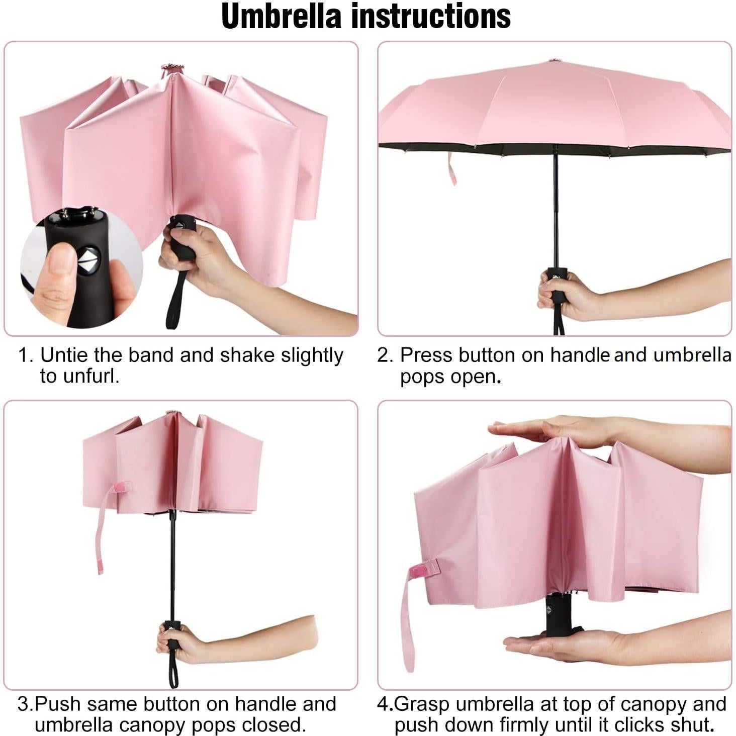 Paraguas de Viaje Shinok Compacto Plegable Rosa 27.94 cm