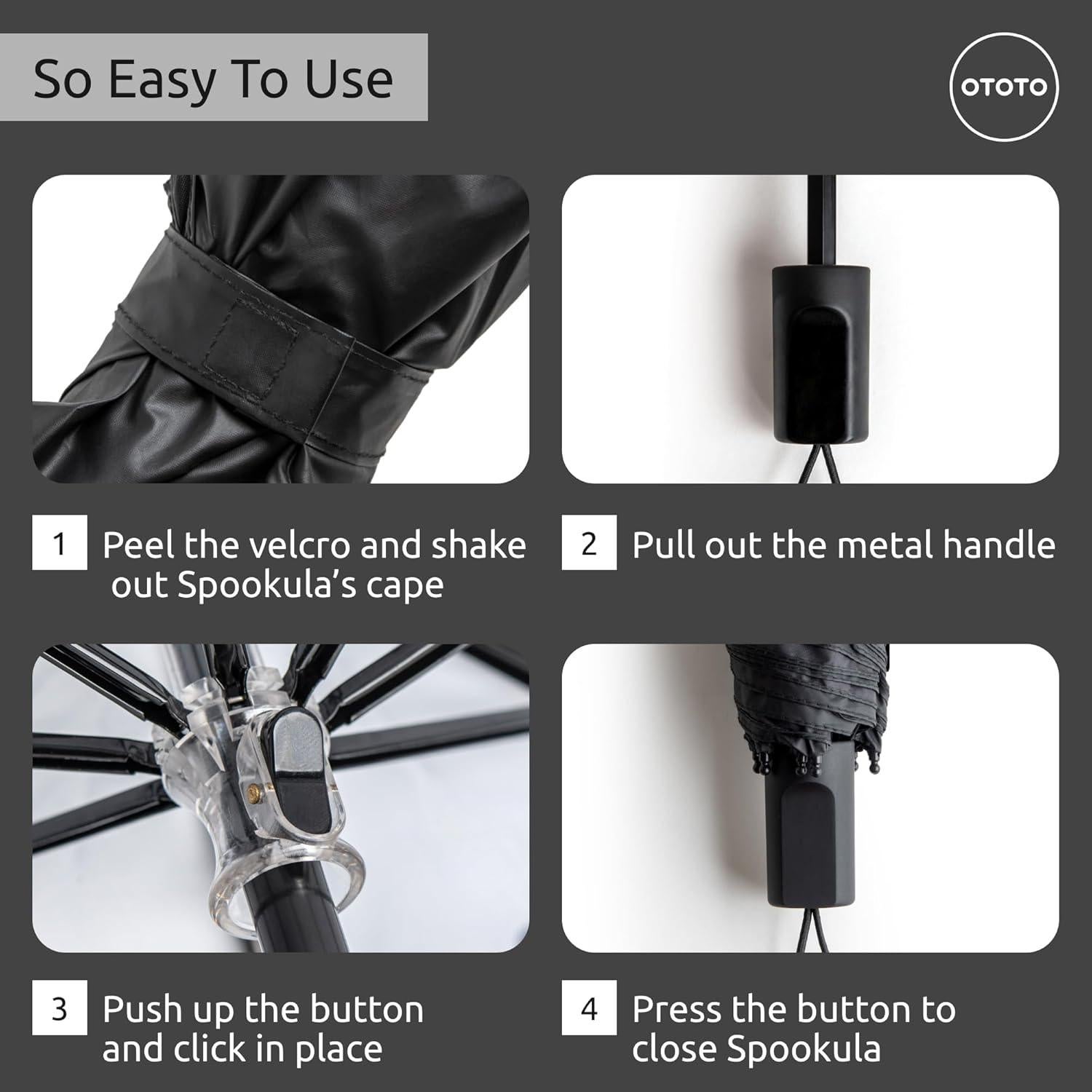 Paraguas Plegable Vampiro OTOTO Spookula - Negro y Blanco