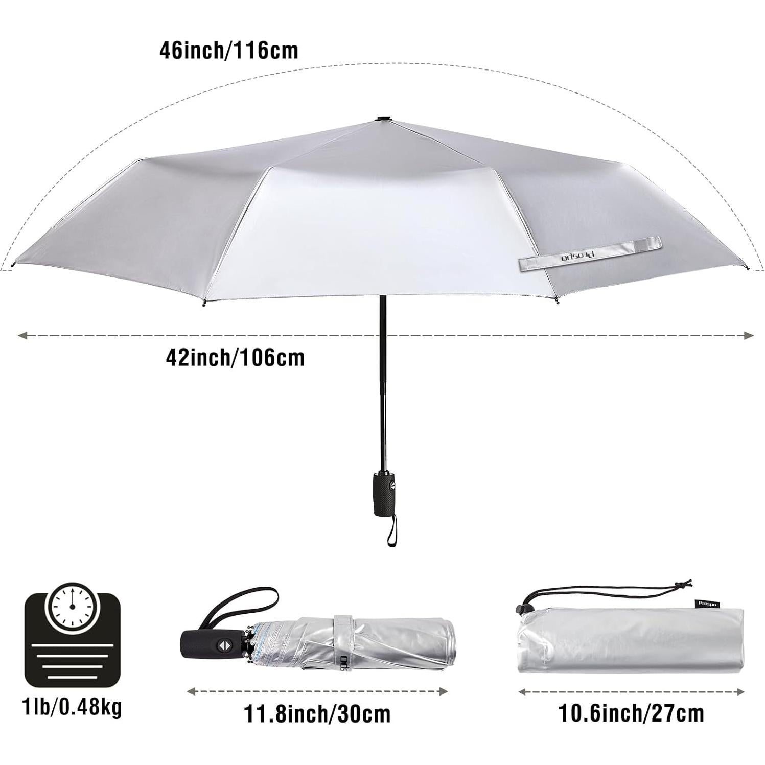 Paraguas Prospo UPF 50+ Plata 116.84 cm Auto Abrir Cerrar
